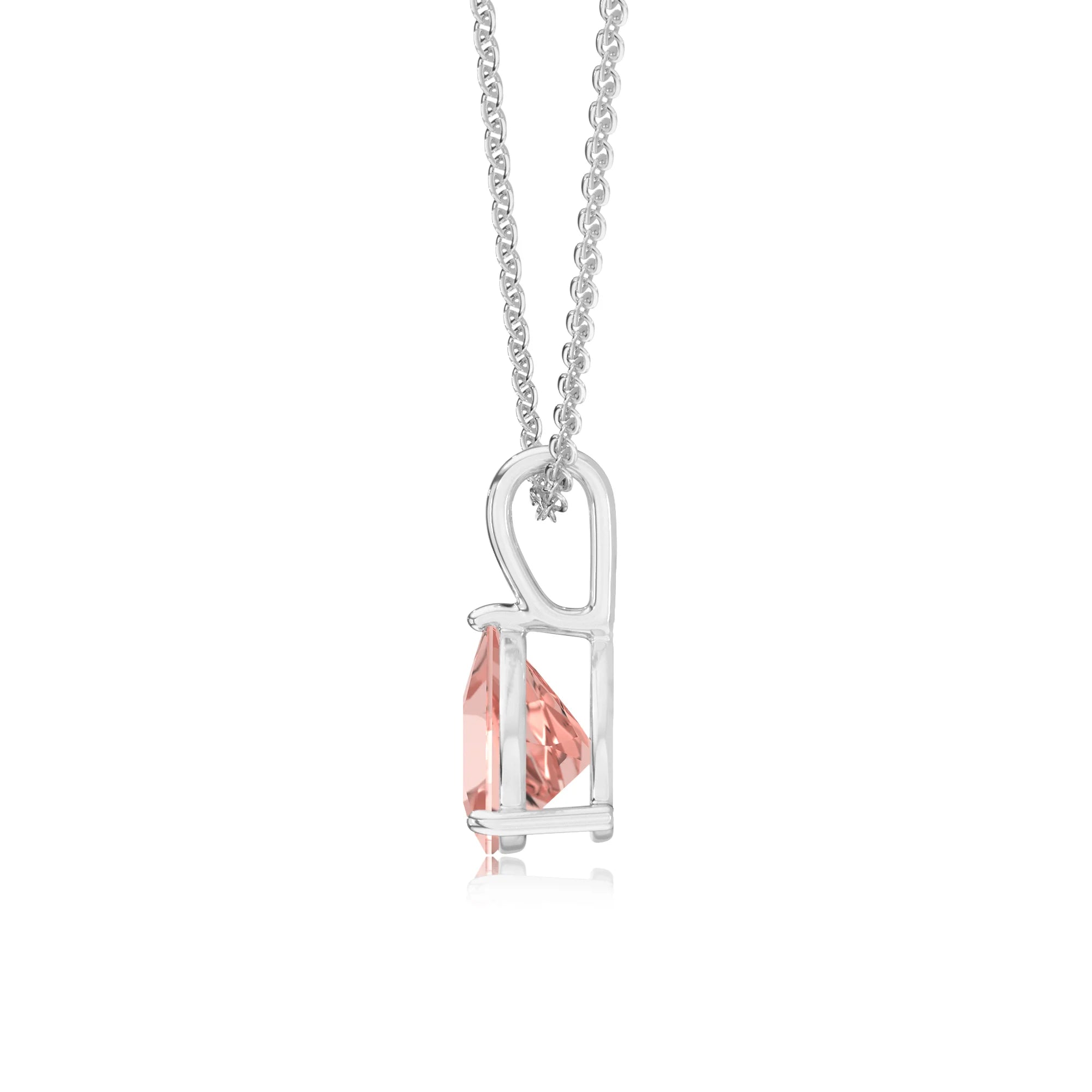 lab grown morganite trillion solitaire necklaces in platinum