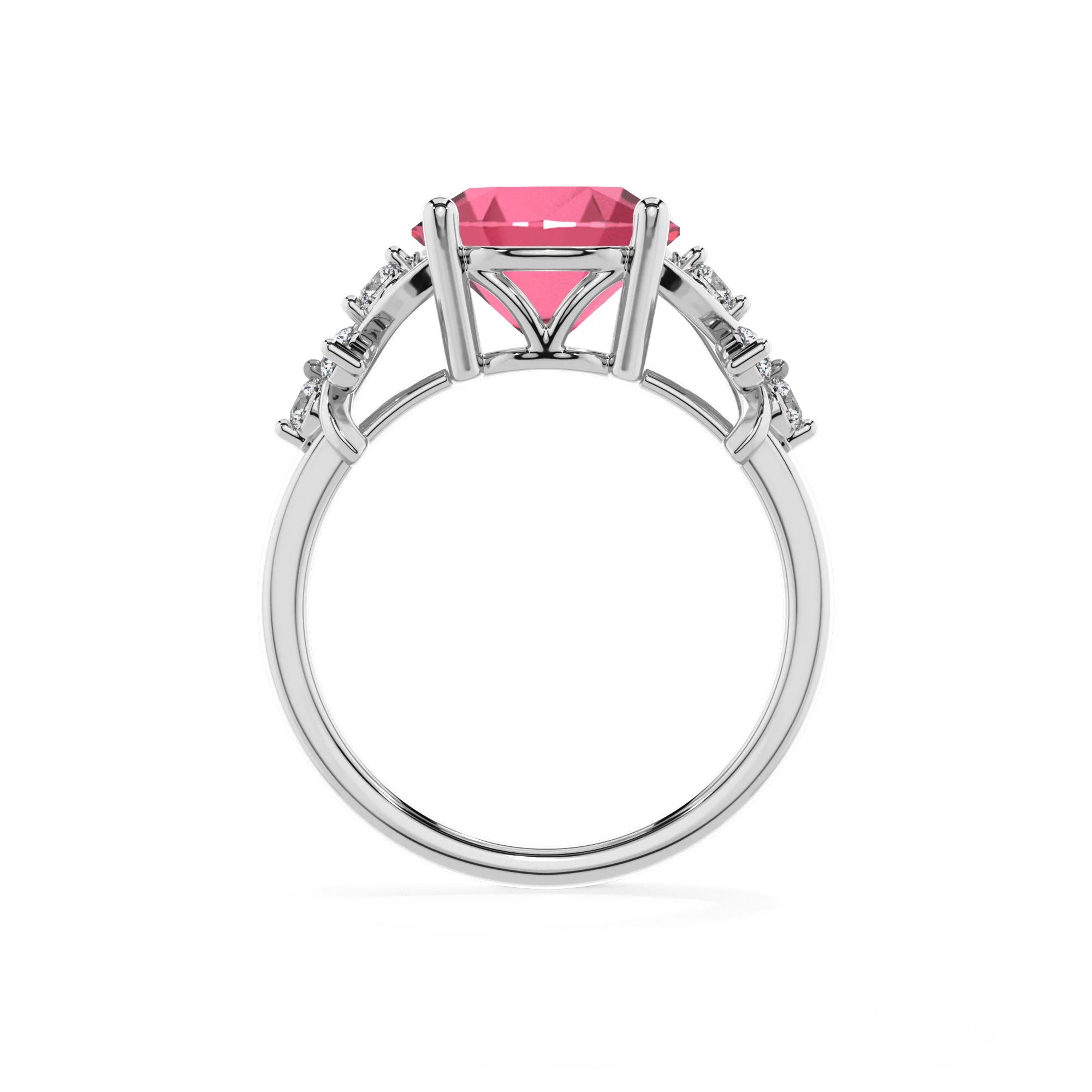 lab grown pink-tourmaline round solitaire rings in platinum