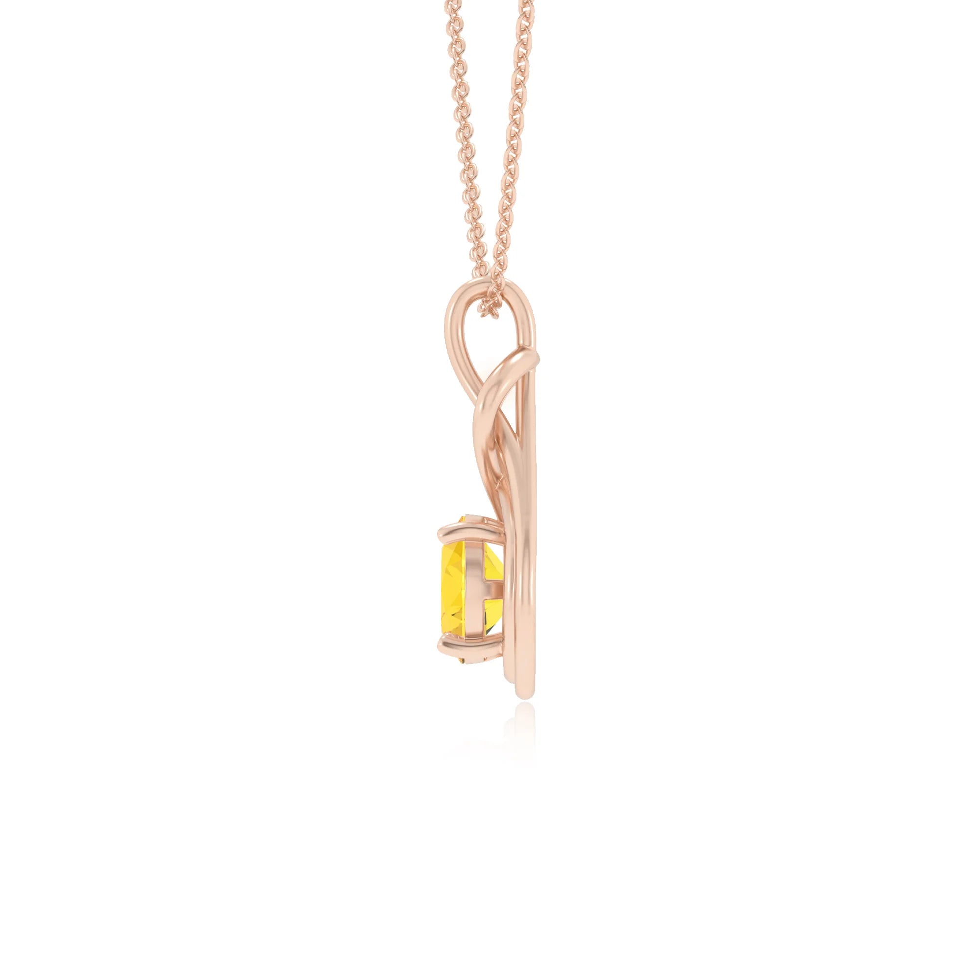 lab grown yellow-sapphire round solitaire necklaces in rose gold