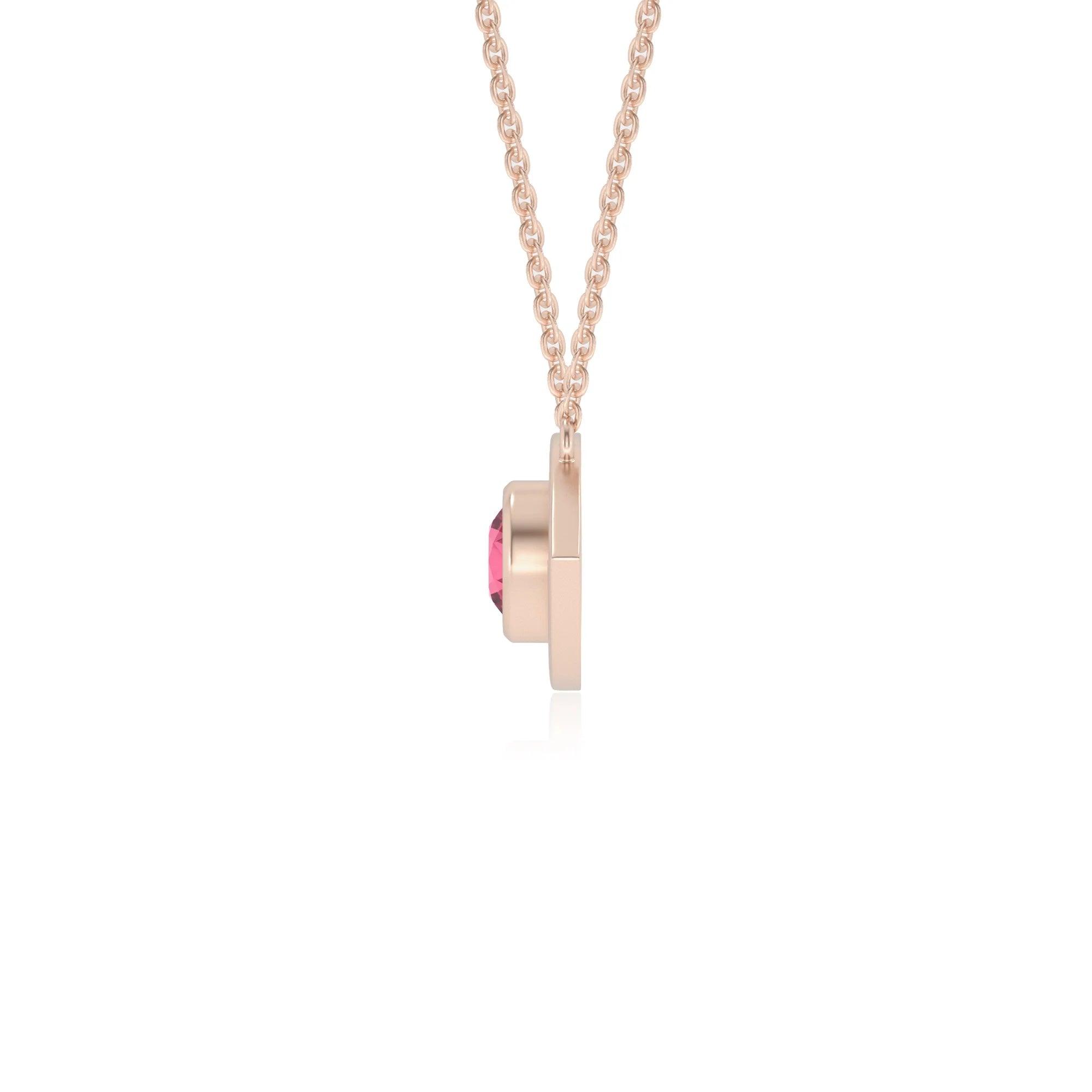lab grown pink-tourmaline round solitaire necklaces in rose gold