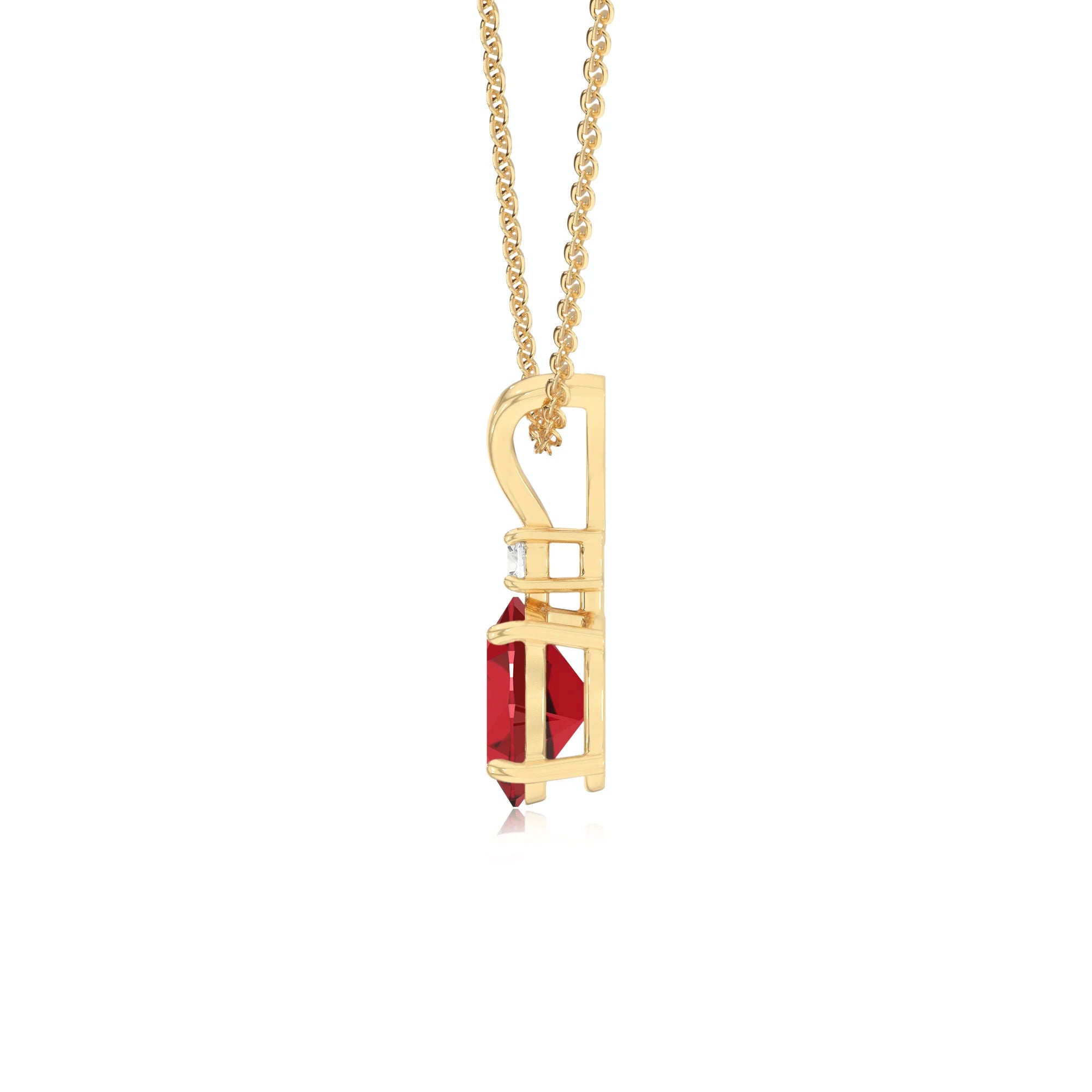 lab grown ruby oval solitaire v-bale necklaces in yellow gold