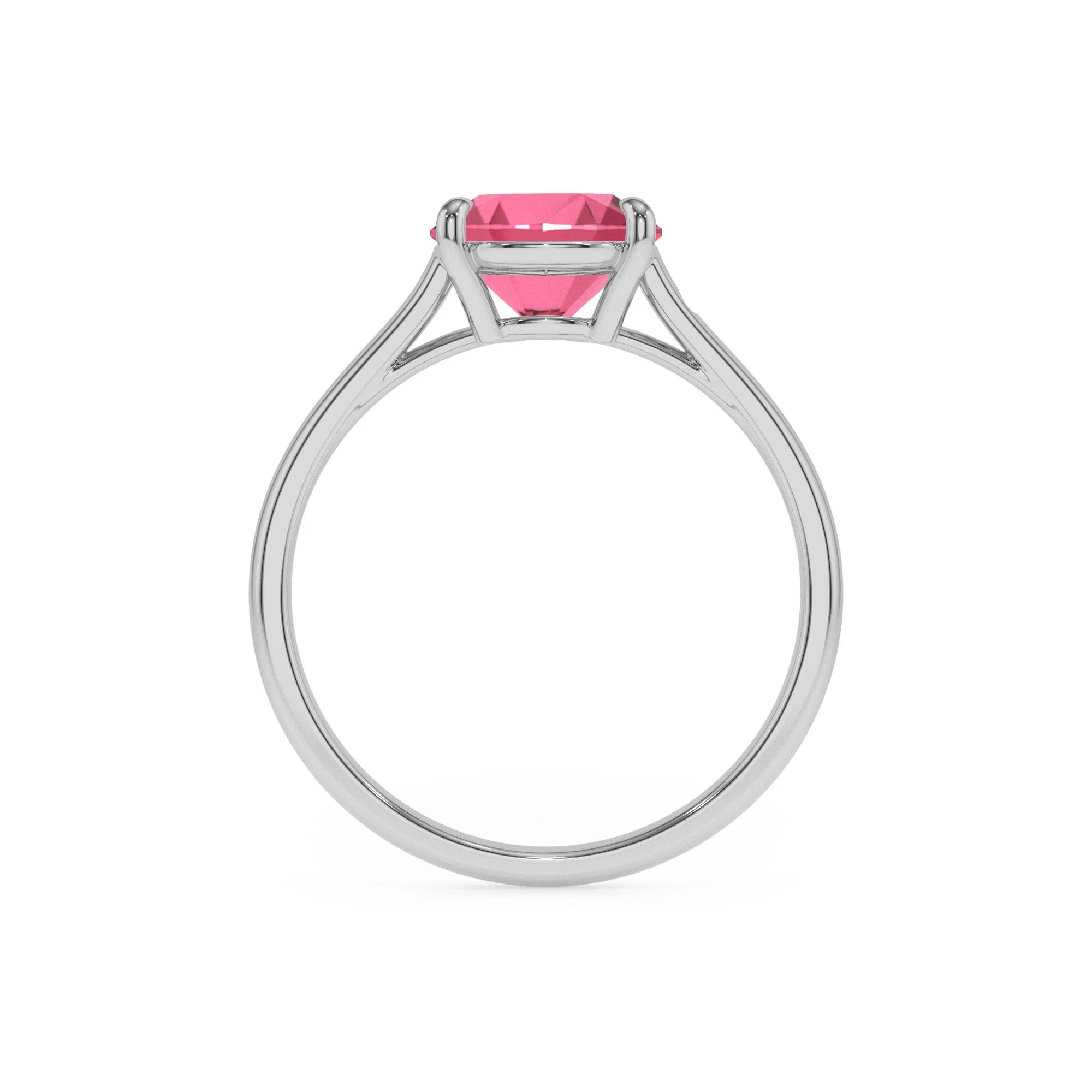 lab grown pink-tourmaline cushion solitaire rings in platinum