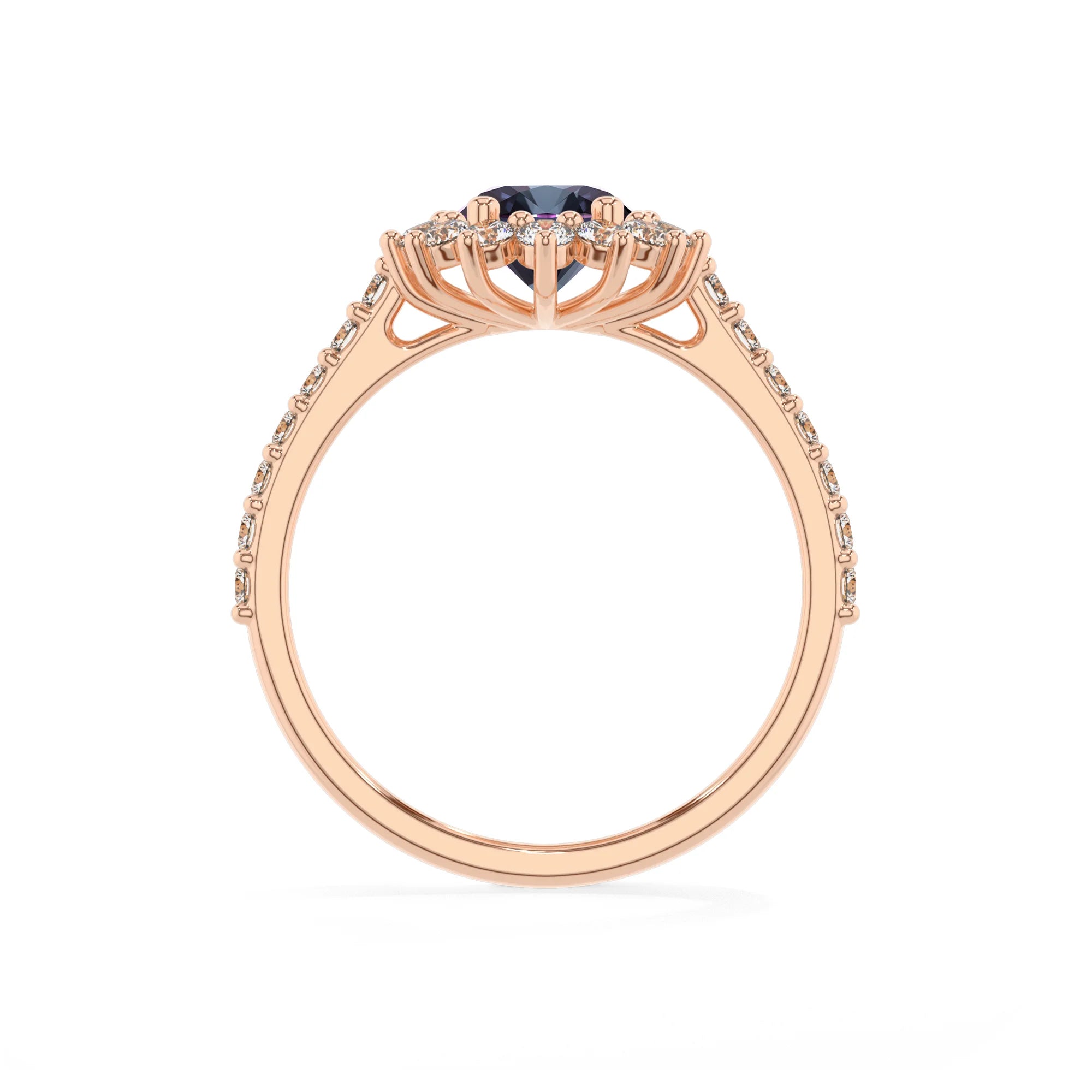 lab grown alexandrite oval solitaire rings in rose gold