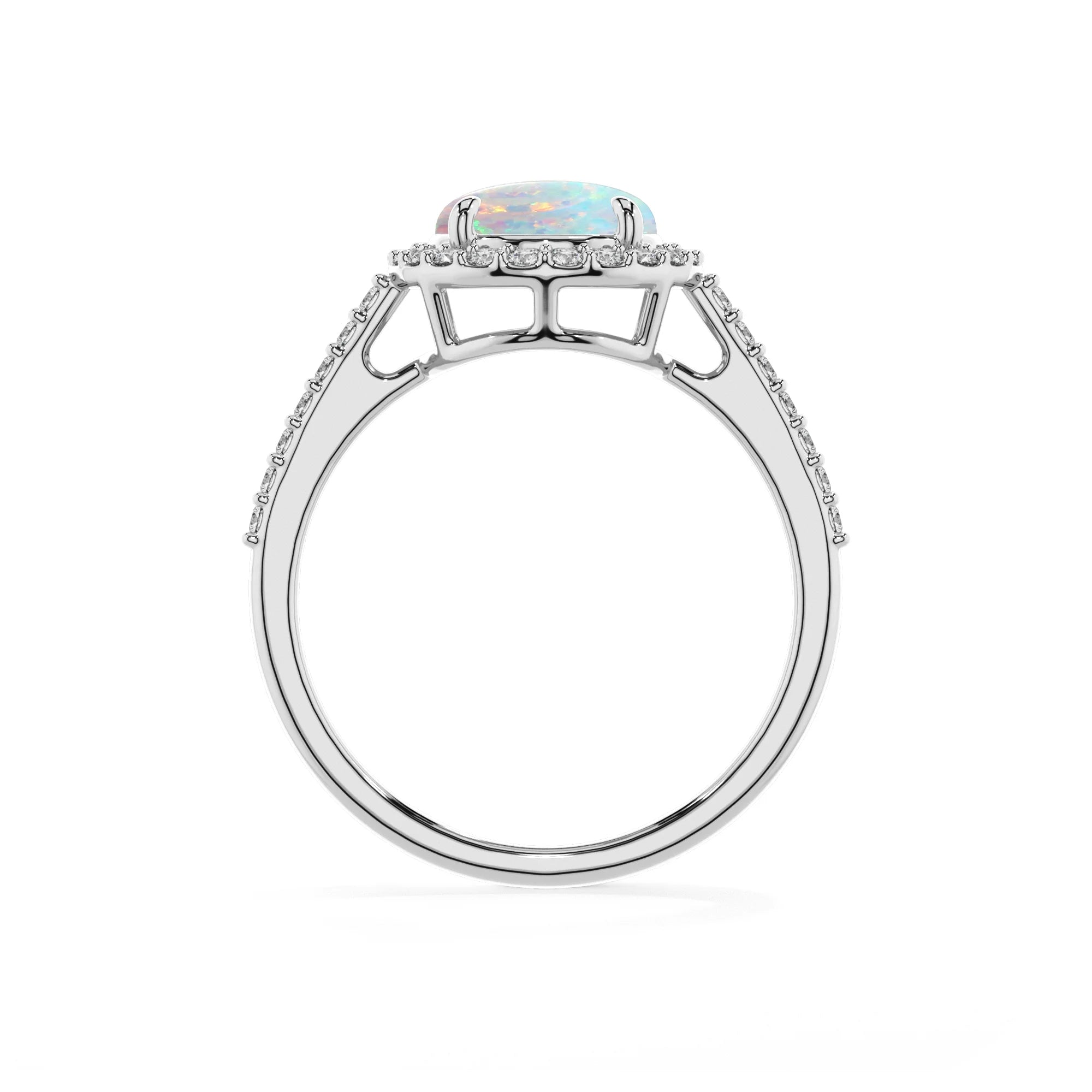 lab grown opal round solitaire rings in white gold