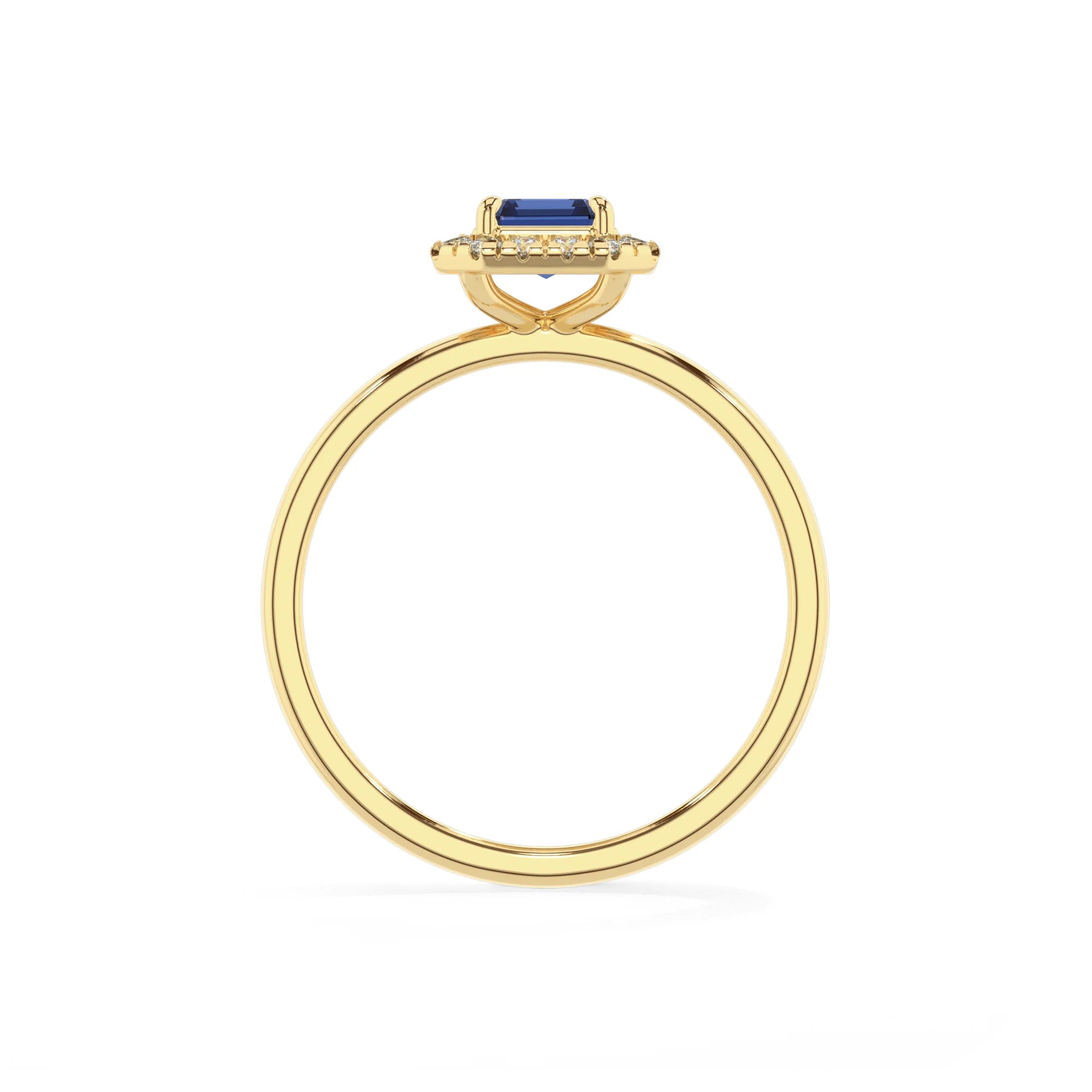 lab grown blue-sapphire emerald cut solitaire rings in yellow gold