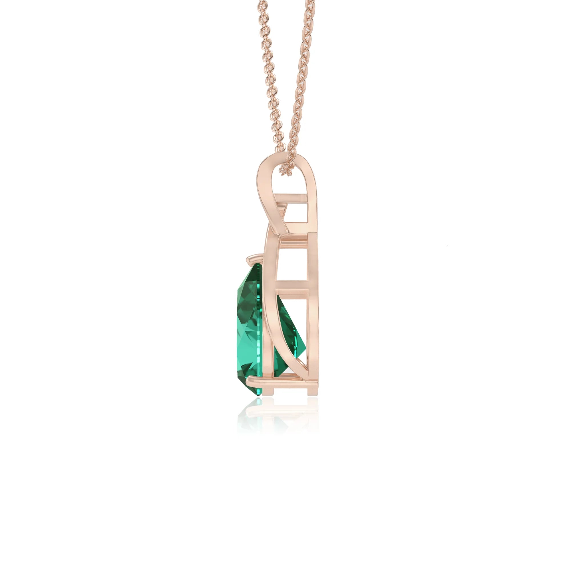 lab grown emerald pear solitaire necklaces in rose gold