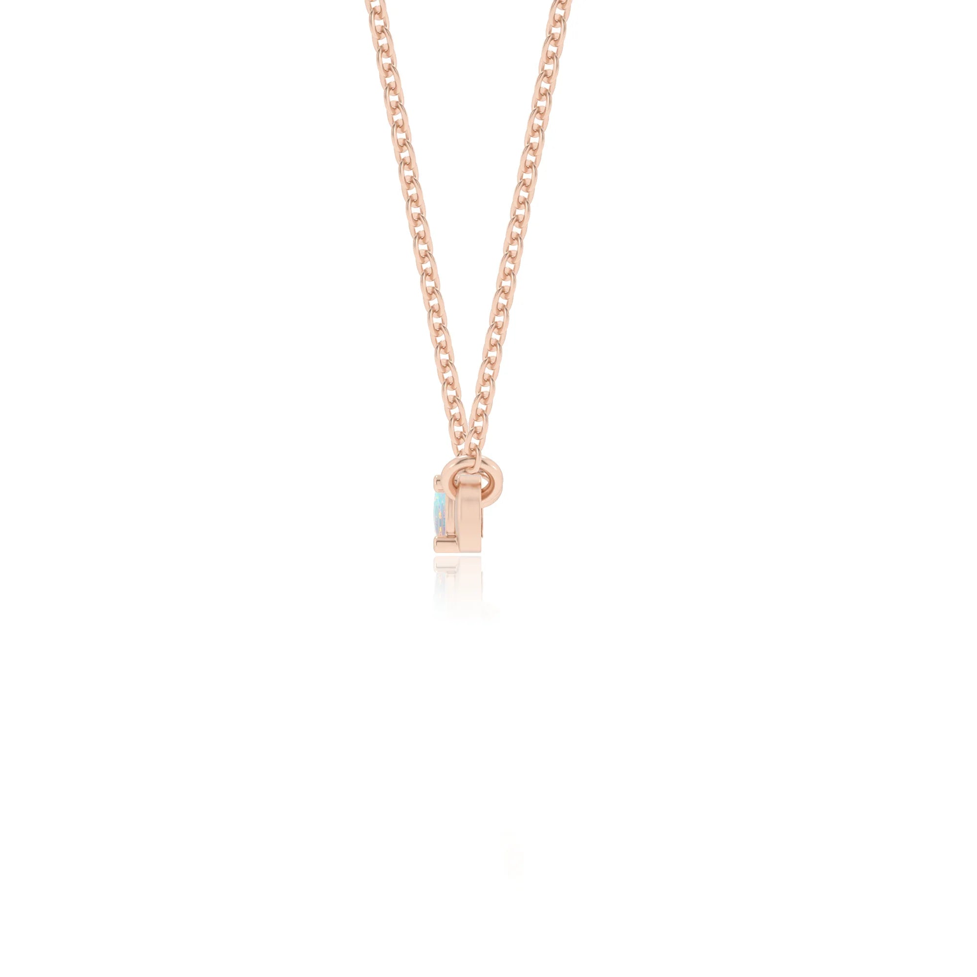 lab grown opal round bar v-bale necklaces in rose gold