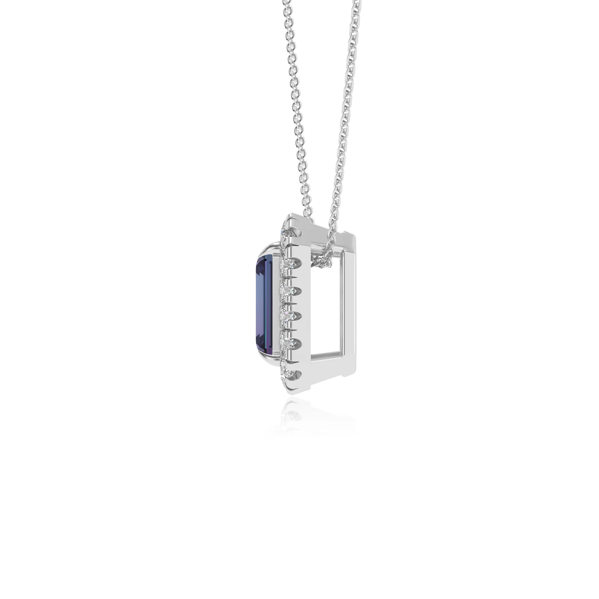 lab grown alexandrite emerald cut solitaire necklaces in sterling silver