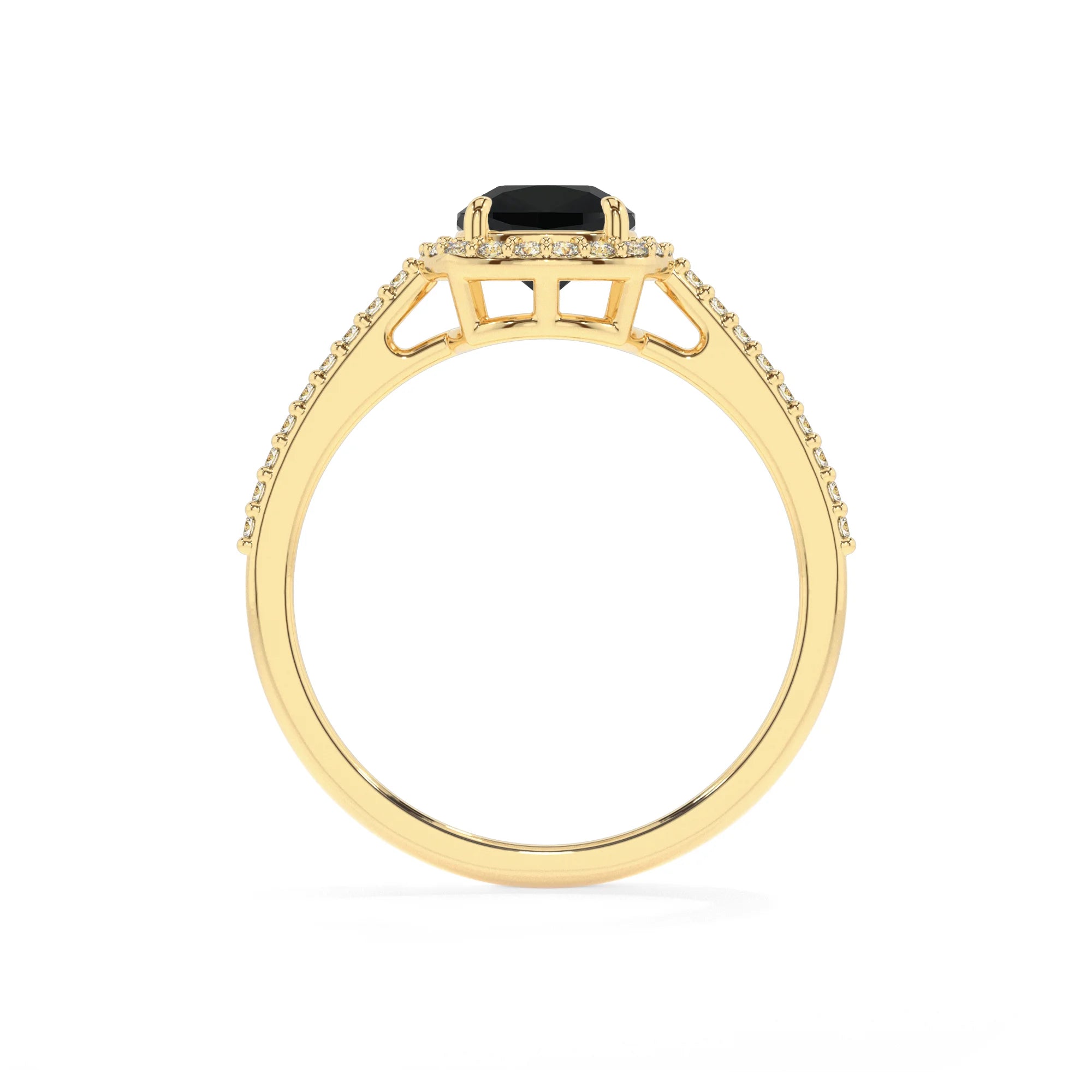 natural black-onyx cushion solitaire rings in yellow gold