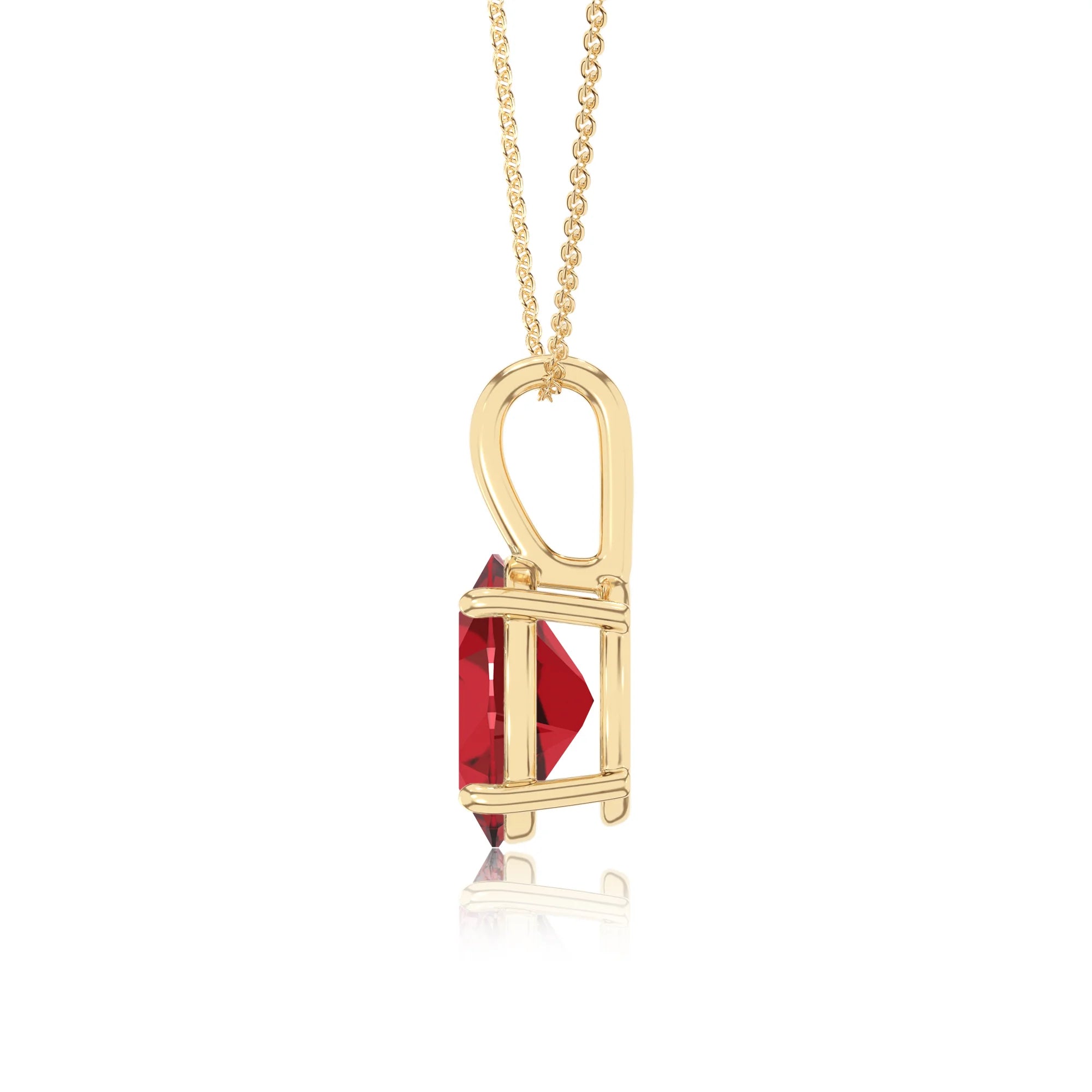 lab grown ruby oval solitaire necklaces in yellow gold