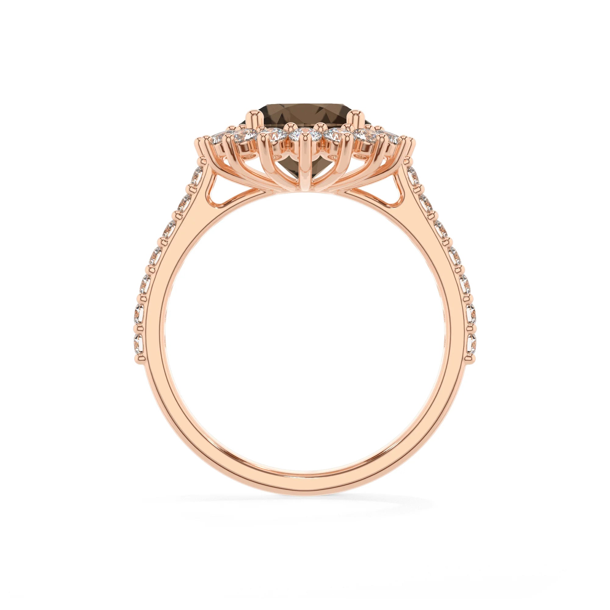 natural smoky-quartz round solitaire rings in rose gold