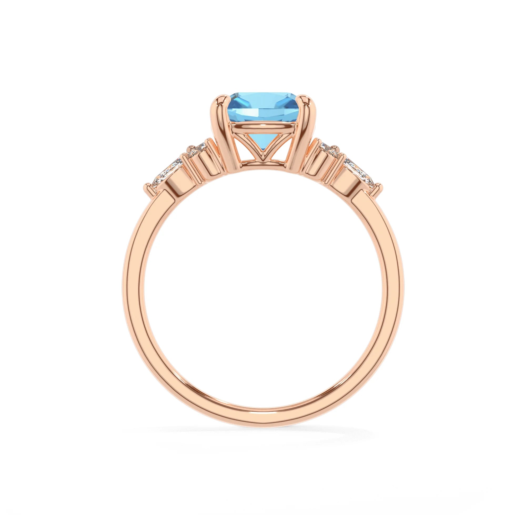 natural swiss-blue-topaz cushion solitaire rings in rose gold