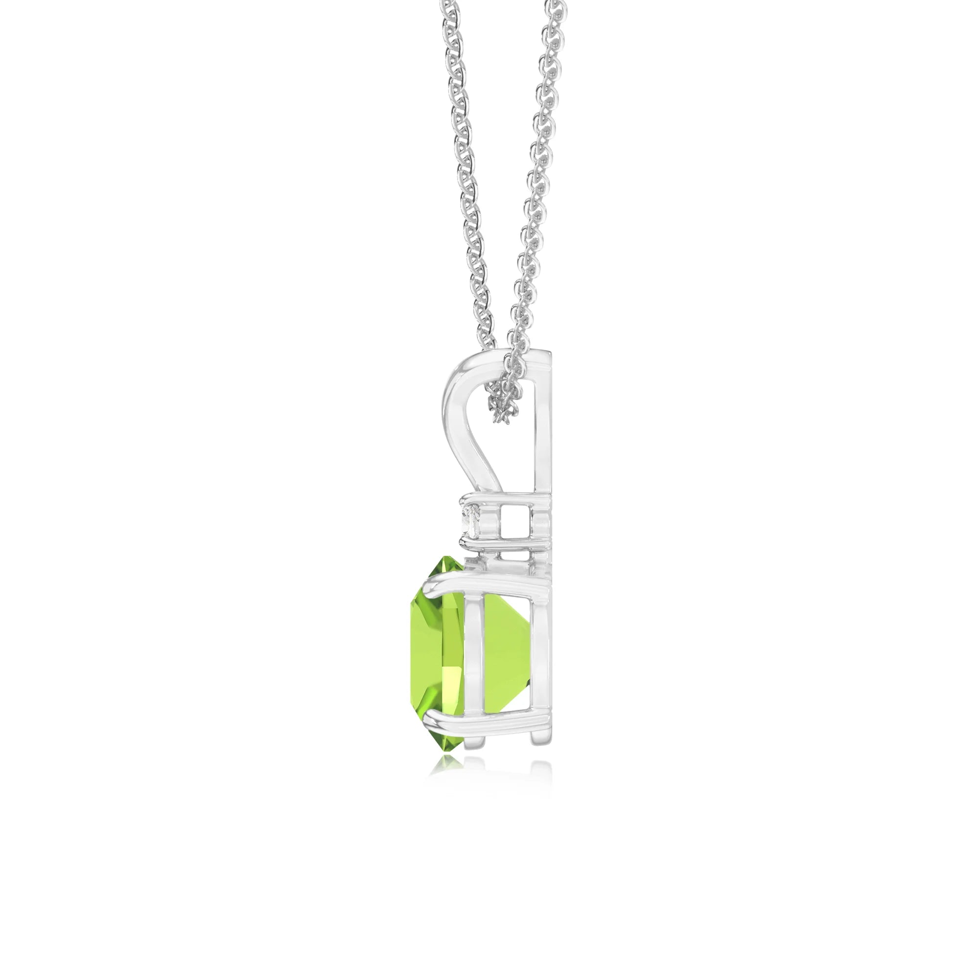 natural peridot cushion solitaire v-bale necklaces in white gold