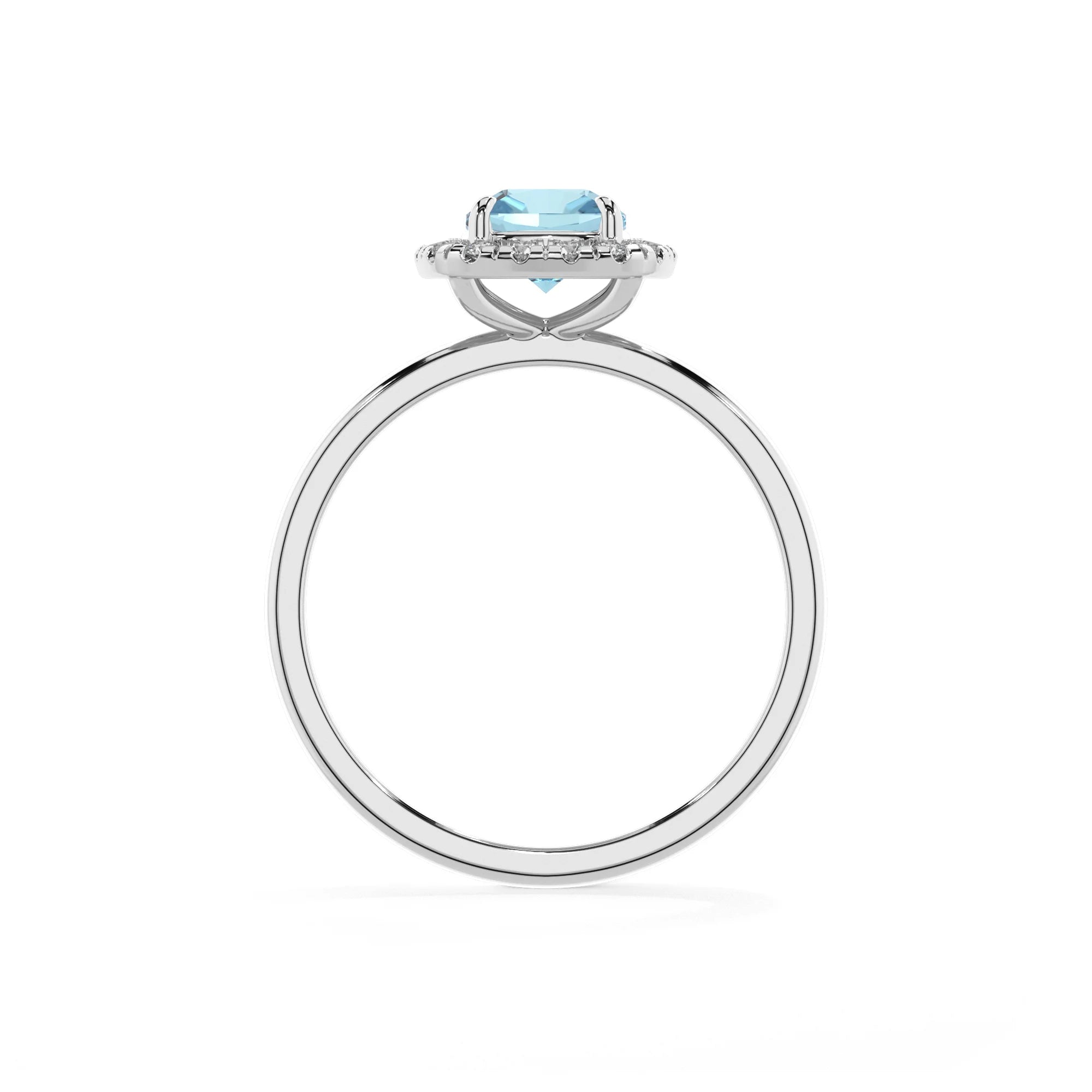 lab grown aquamarine cushion solitaire rings in platinum