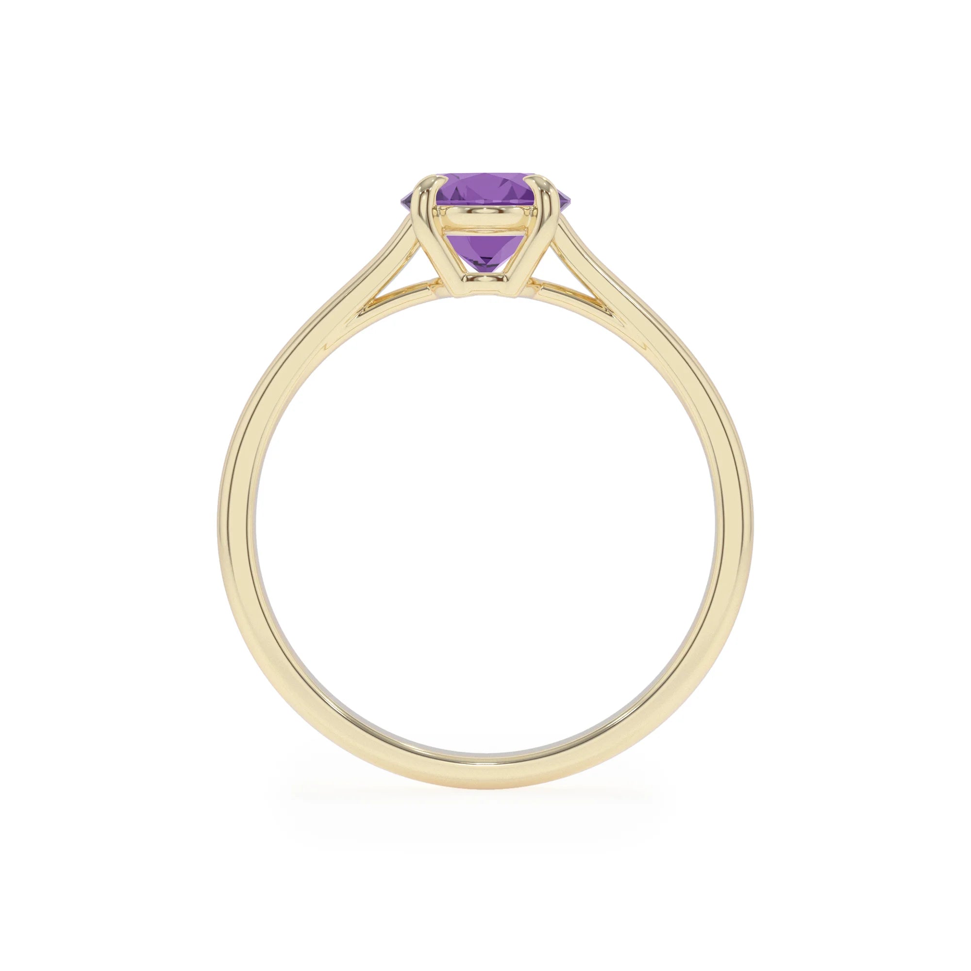 lab grown amethyst oval solitaire rings in yellow gold