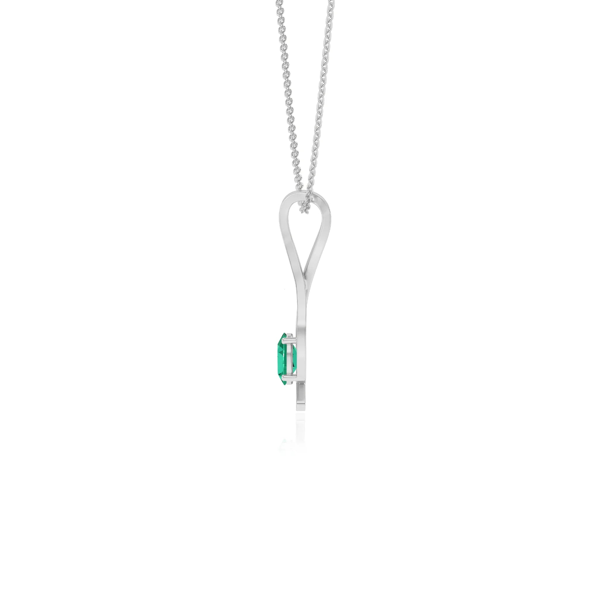 lab grown emerald oval solitaire necklaces in white gold