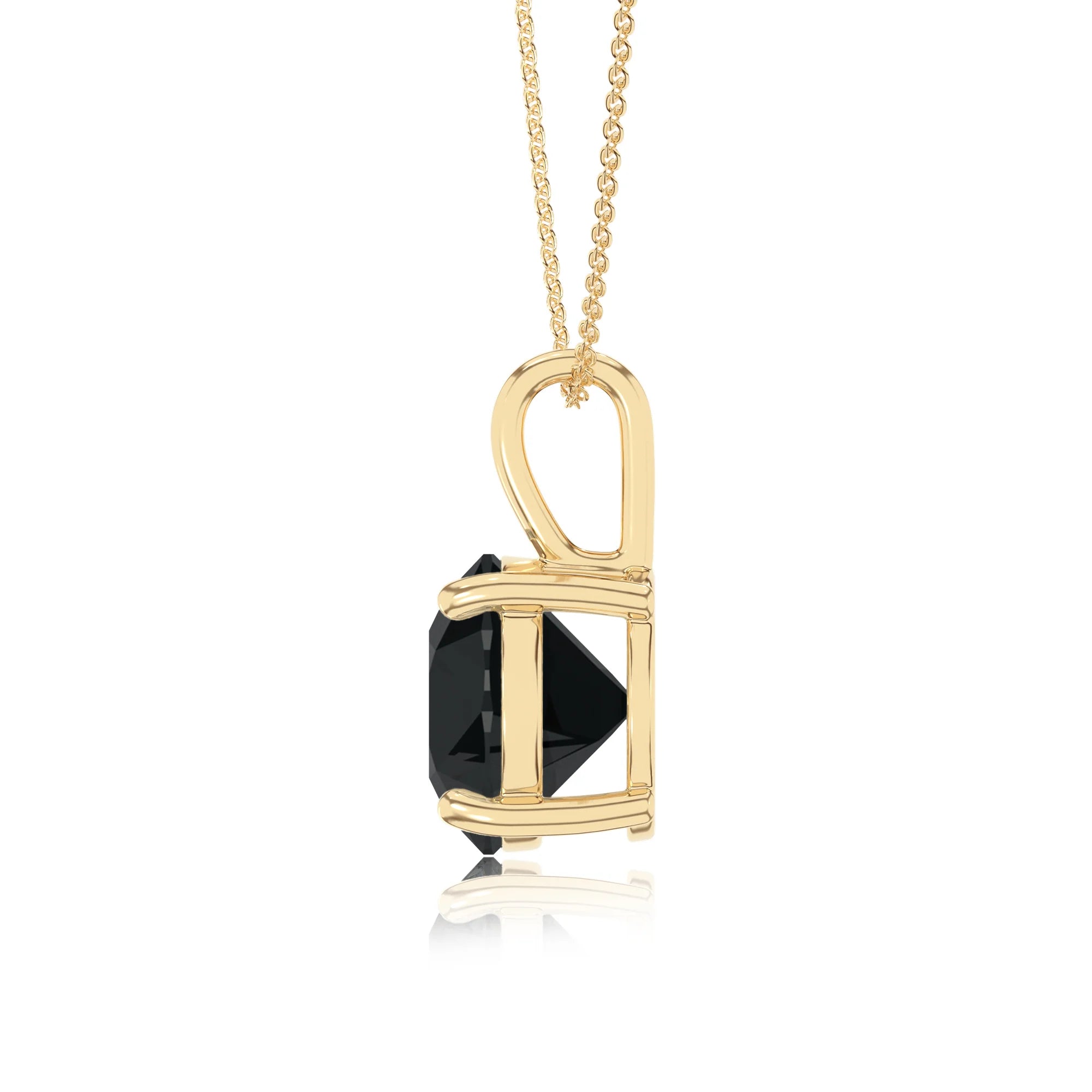 natural black-onyx round solitaire necklaces in yellow gold