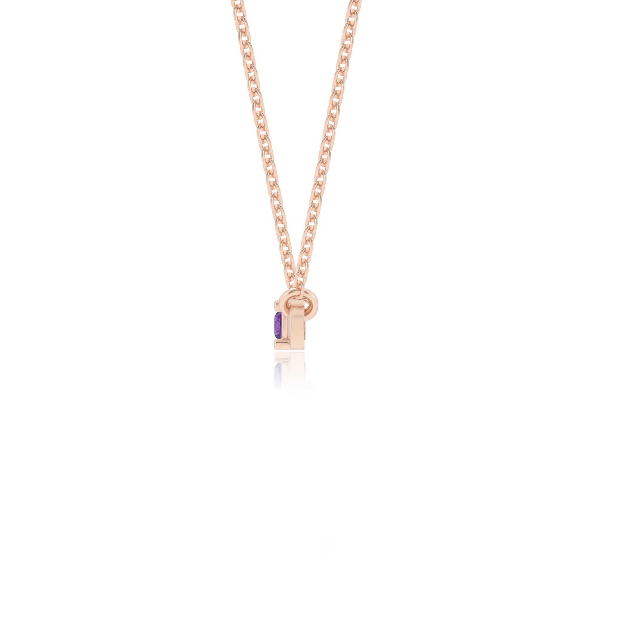 lab grown amethyst round bar v-bale necklaces in rose gold