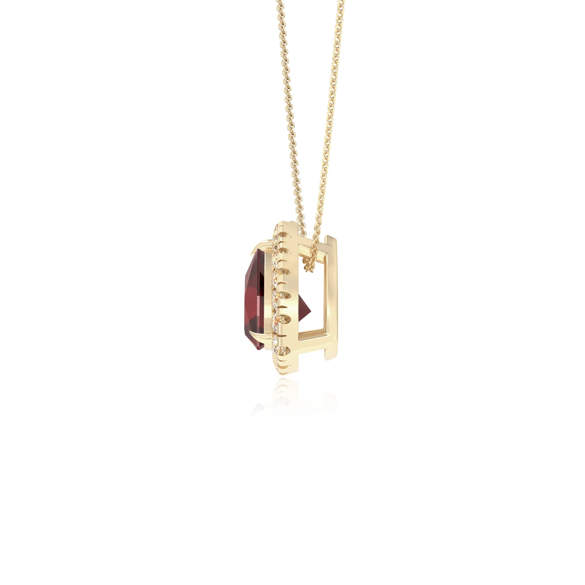 natural garnet trillion solitaire necklaces in yellow gold