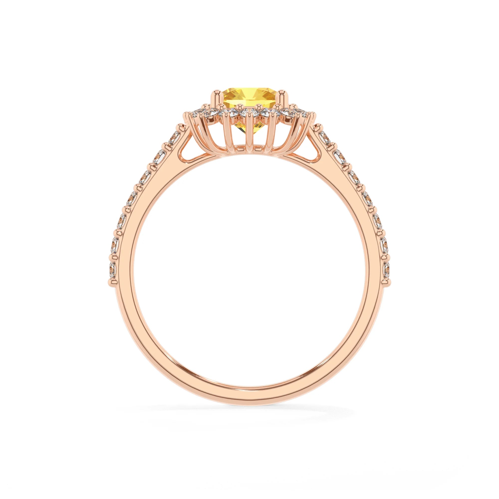 lab grown yellow-sapphire cushion solitaire rings in rose gold