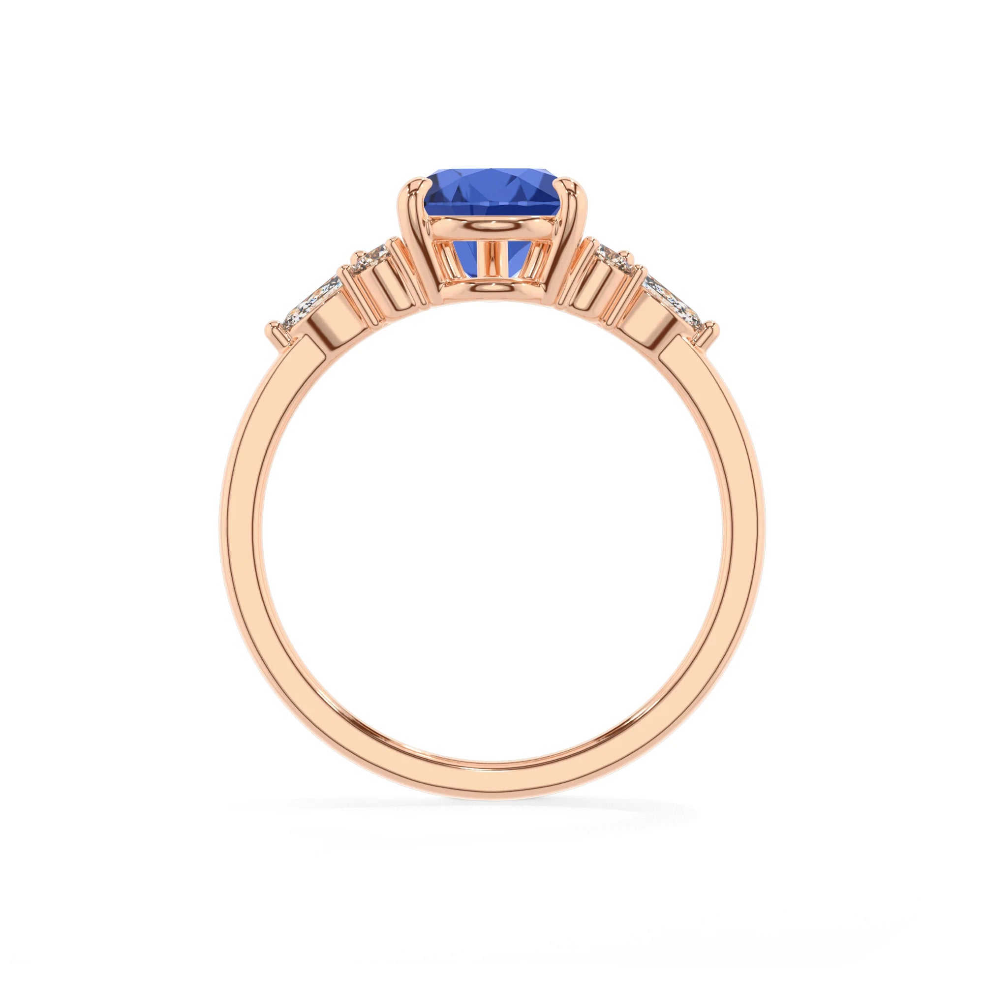 lab grown blue-sapphire pear solitaire rings in rose gold