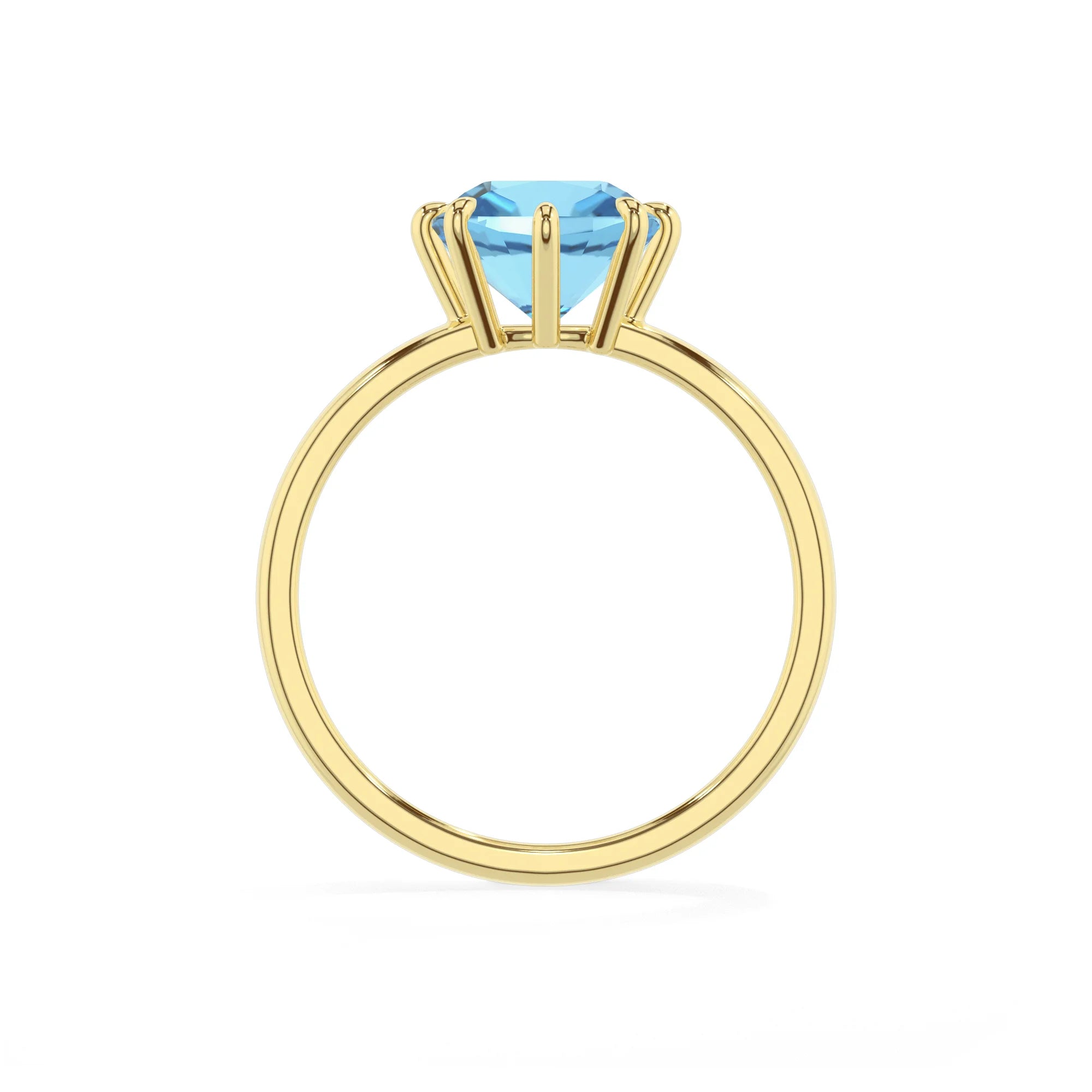 natural swiss-blue-topaz cushion solitaire rings in yellow gold