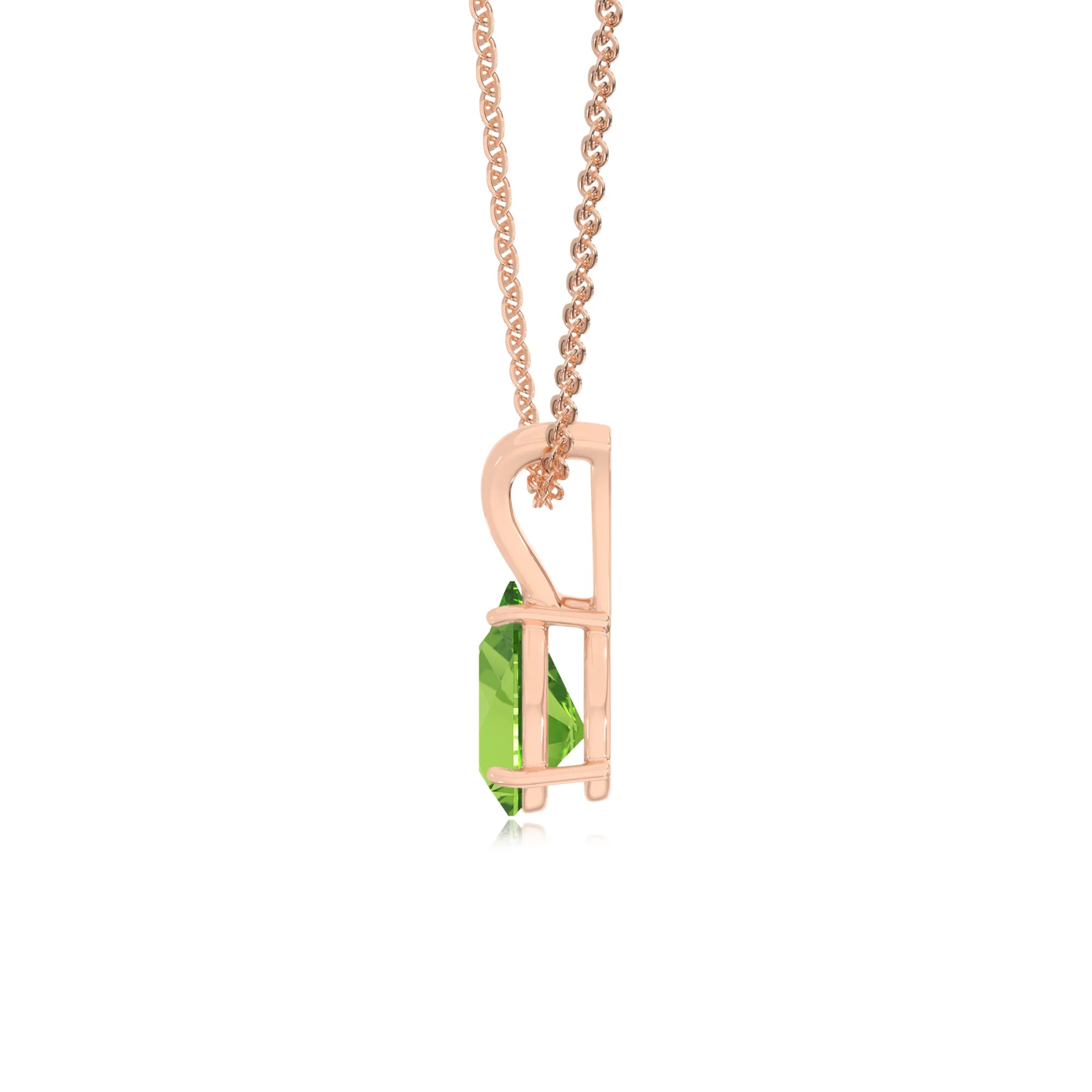 natural peridot pear solitaire v-bale necklaces in rose gold