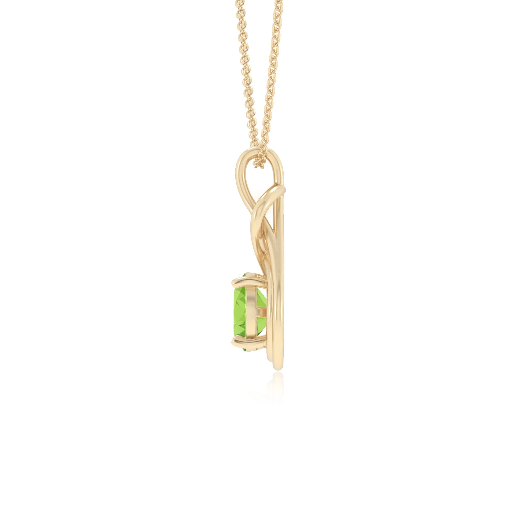 natural peridot round solitaire necklaces in yellow gold