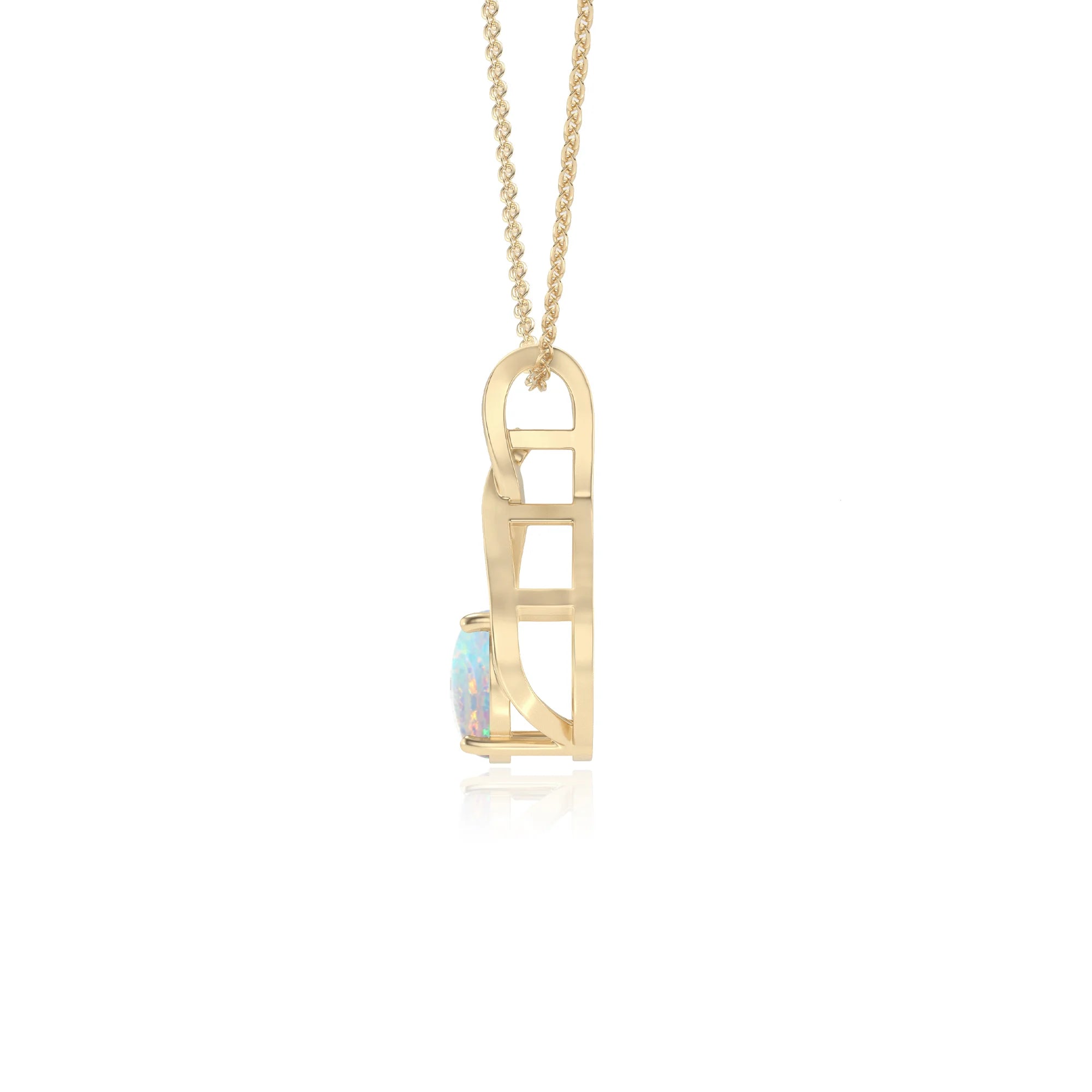 lab grown opal round solitaire necklaces in yellow gold