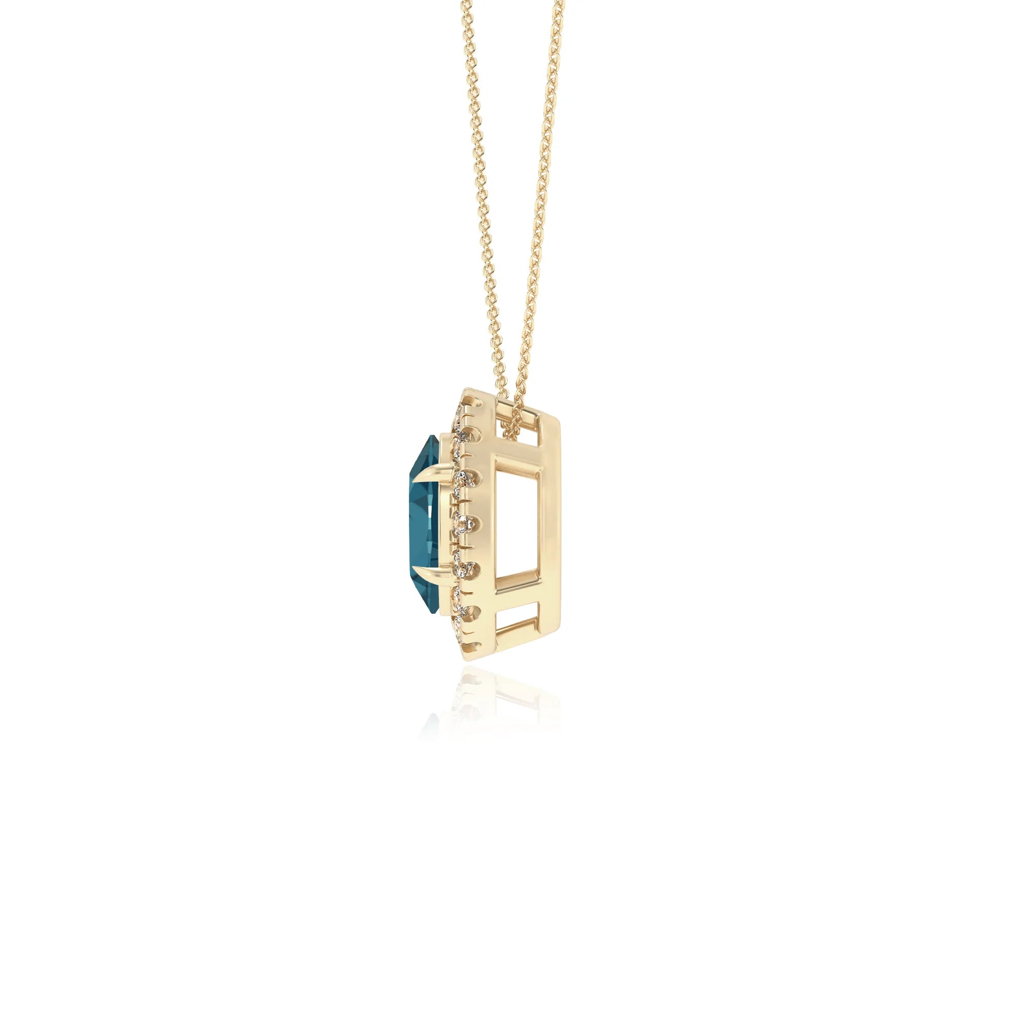 natural london blue topaz oval solitaire necklaces in yellow gold