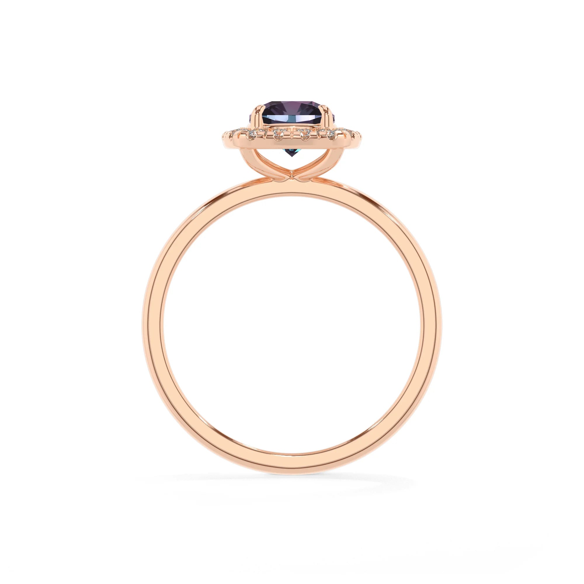lab grown alexandrite cushion solitaire rings in rose gold