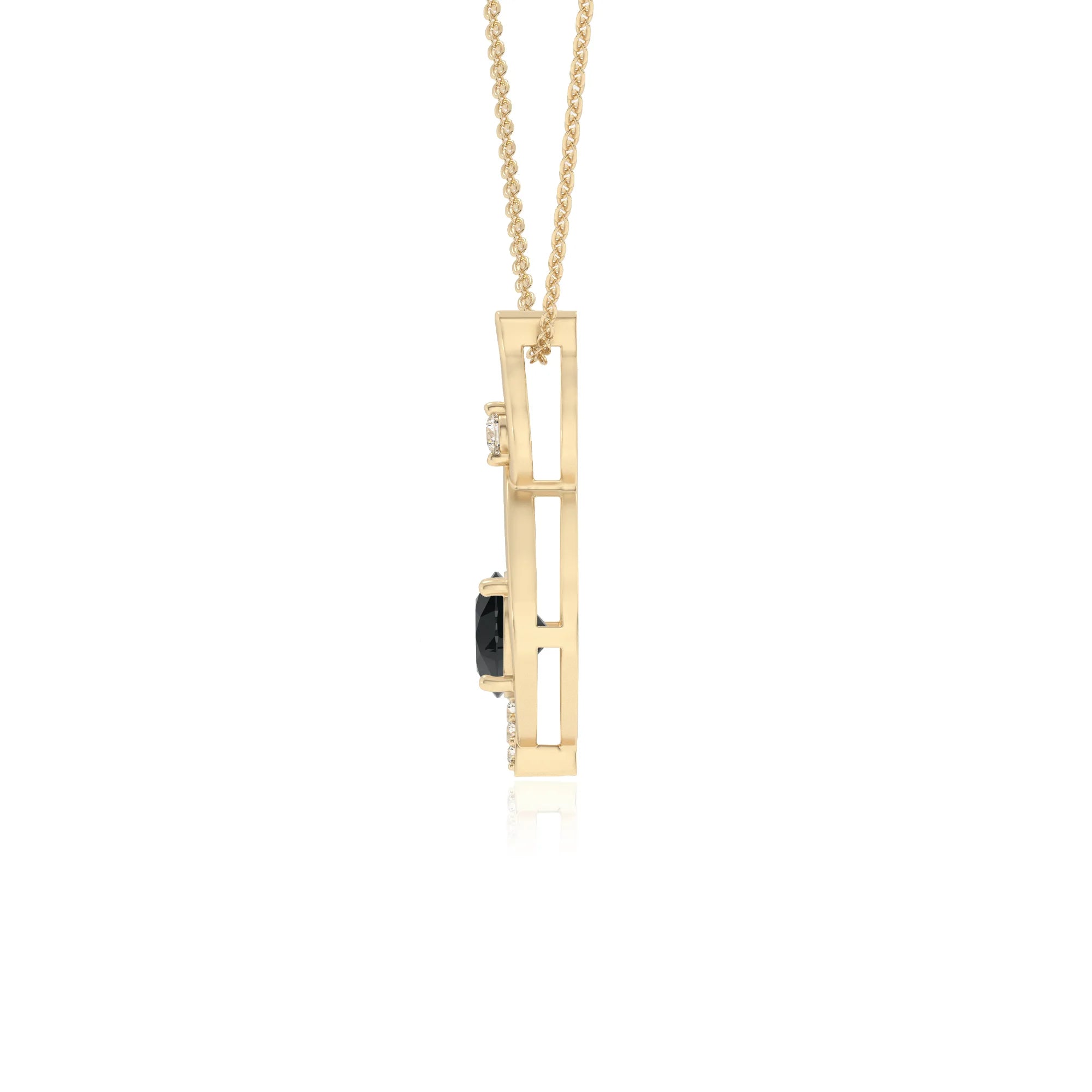 natural black-onyx round solitaire necklaces in yellow gold