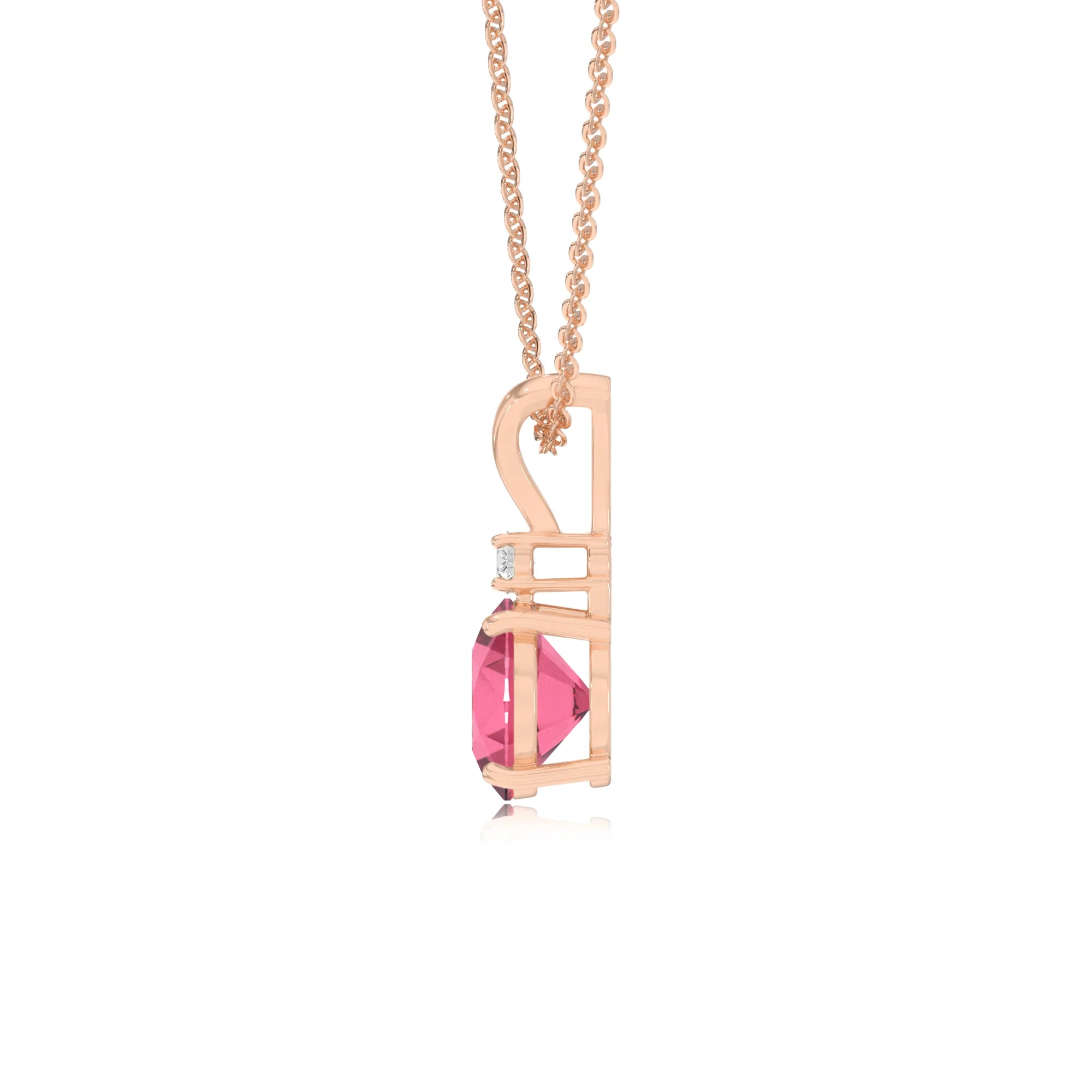 lab grown pink-tourmaline round solitaire v-bale necklaces in rose gold