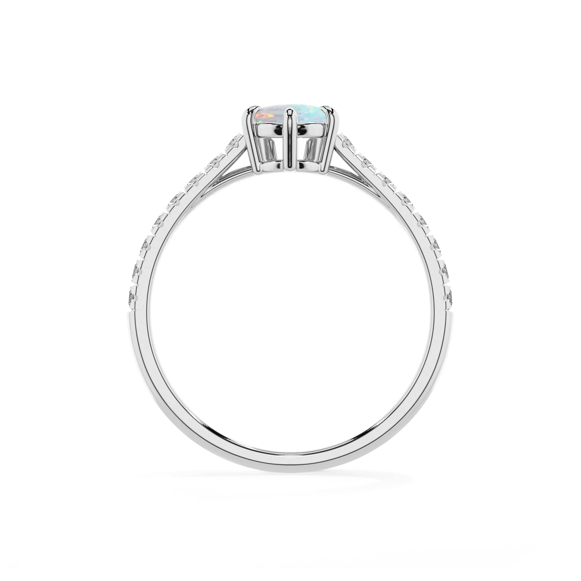 lab grown opal pear half eternity solitaire engagement rings in white gold