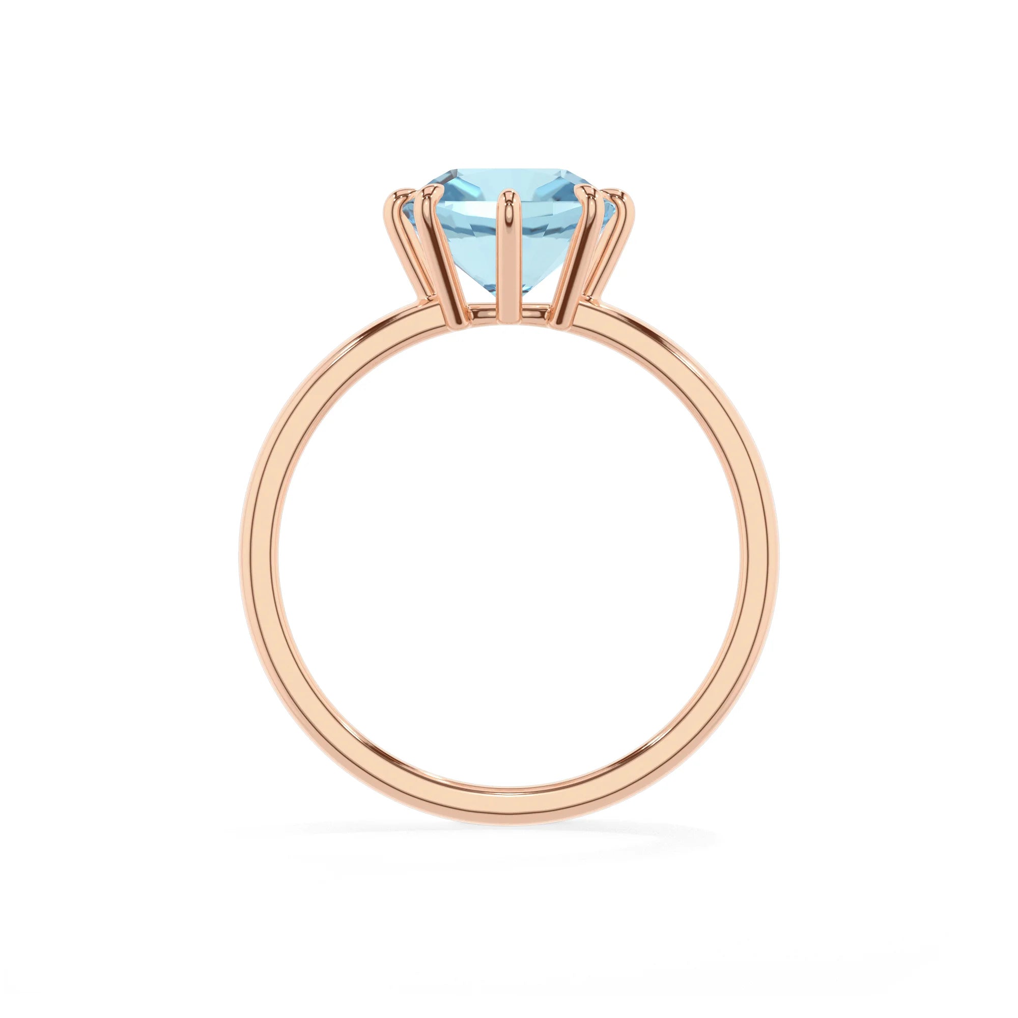 lab grown aquamarine cushion solitaire rings in rose gold