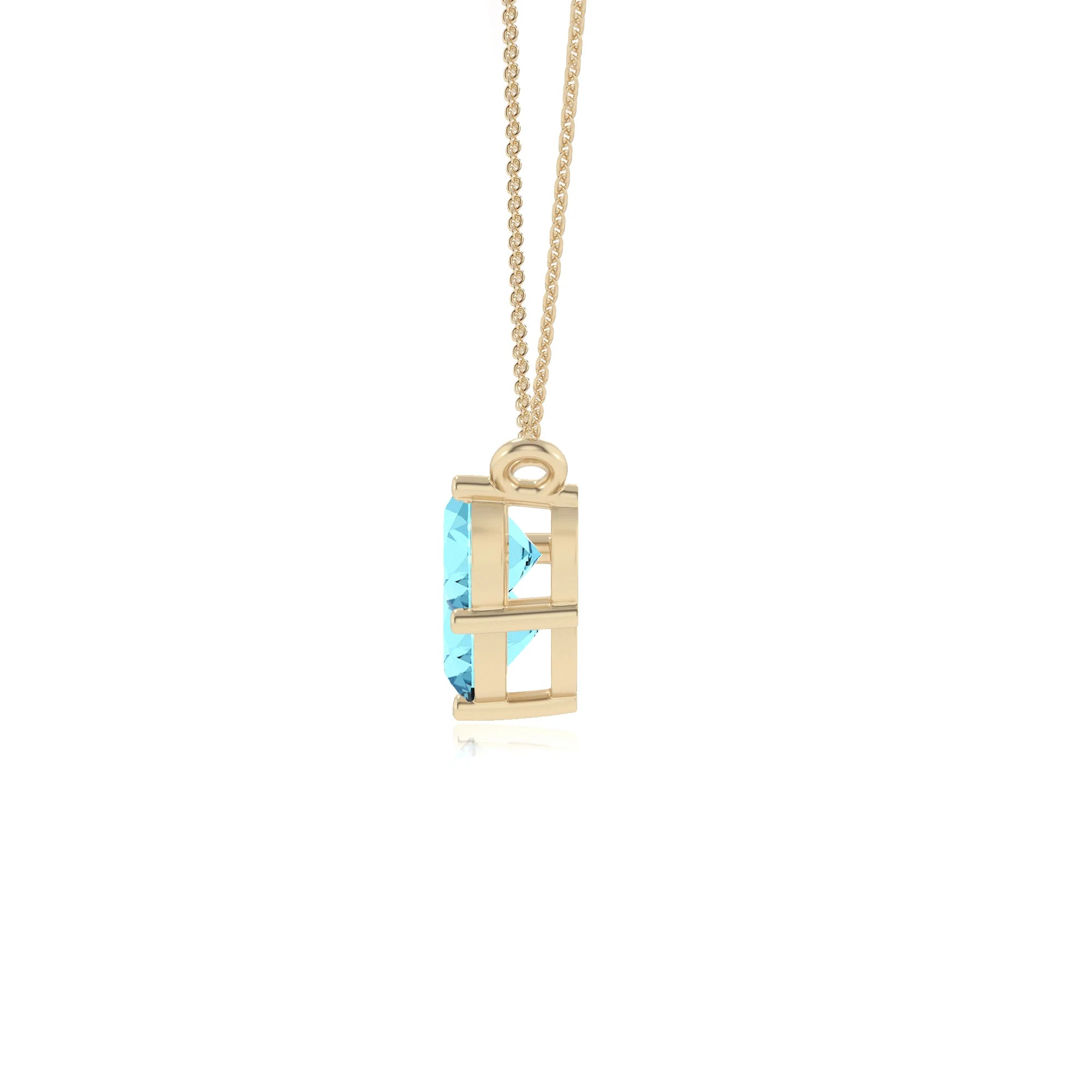 lab grown aquamarine round solitaire v-bale necklaces in yellow gold