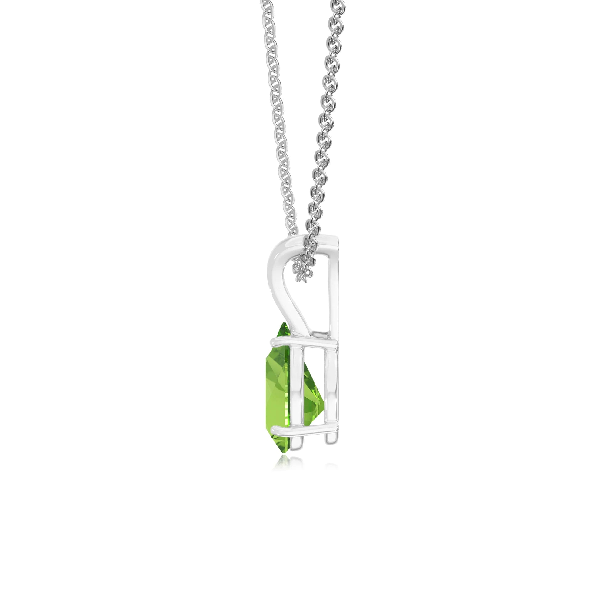 natural peridot pear solitaire v-bale necklaces in white gold