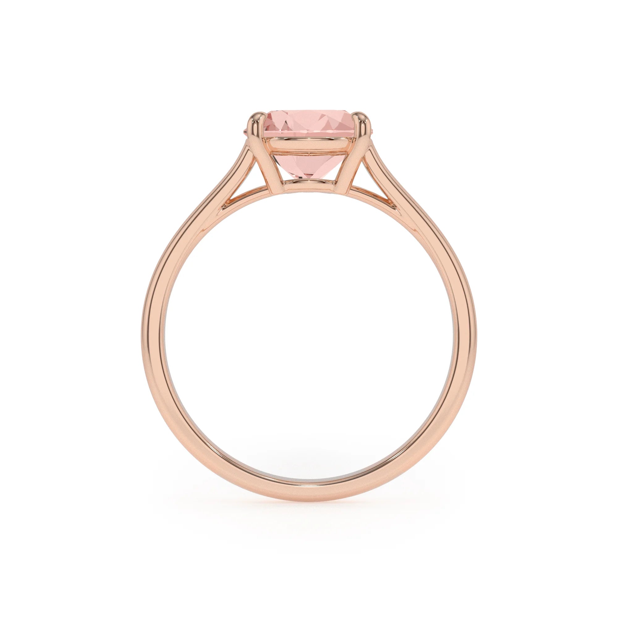 lab grown morganite pear solitaire rings in rose gold