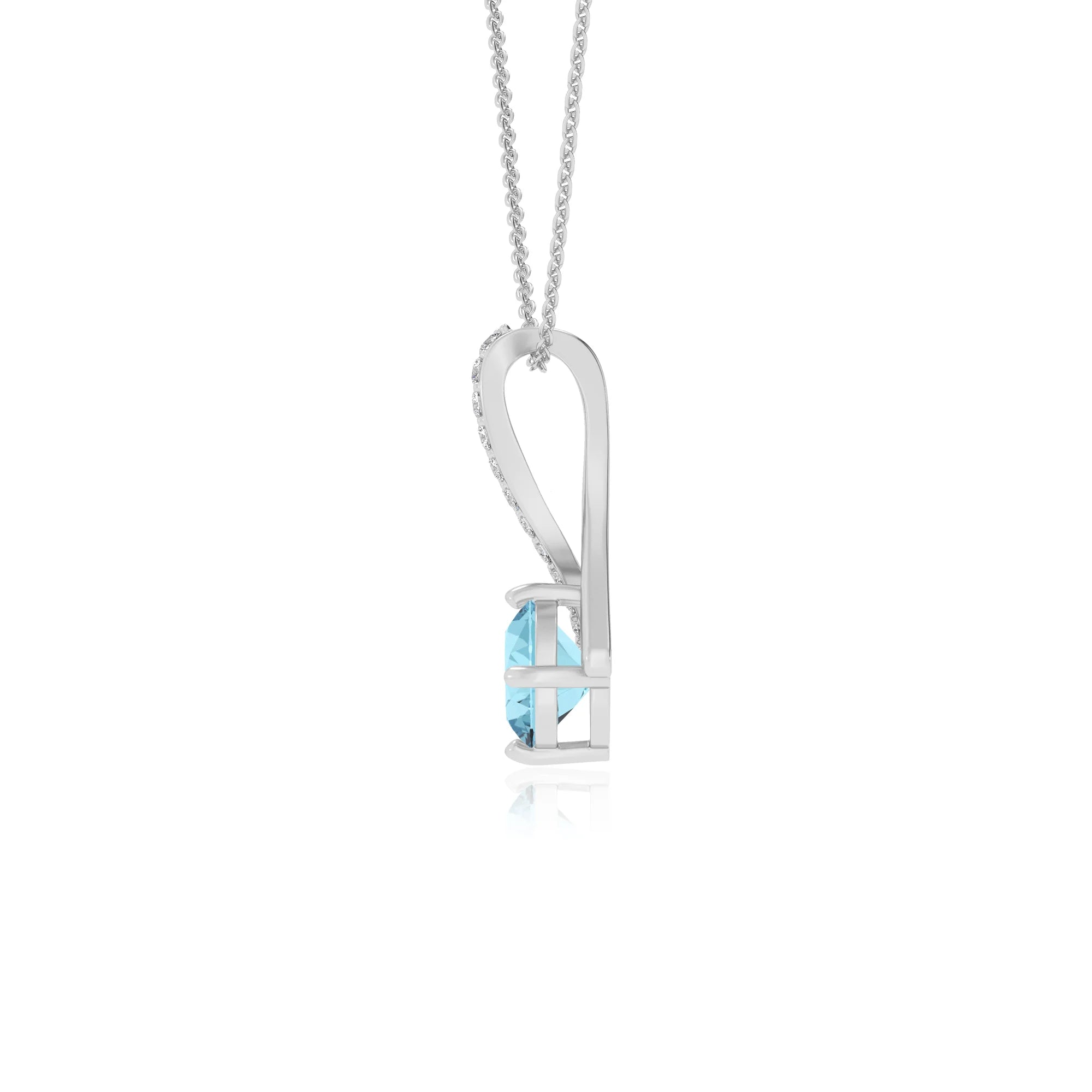 lab grown aquamarine round solitaire necklaces in platinum