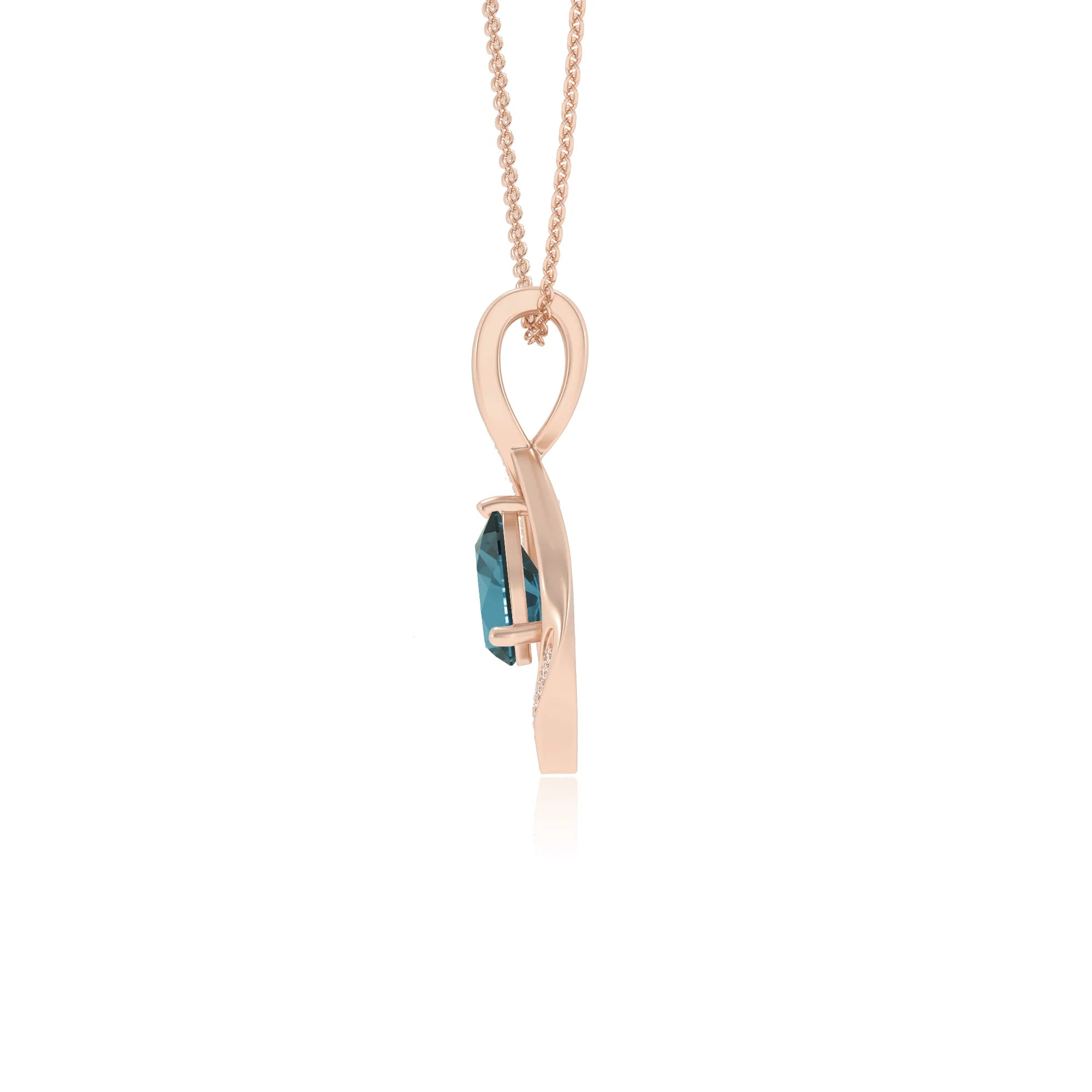 natural london-blue-topaz pear solitaire necklaces in rose gold
