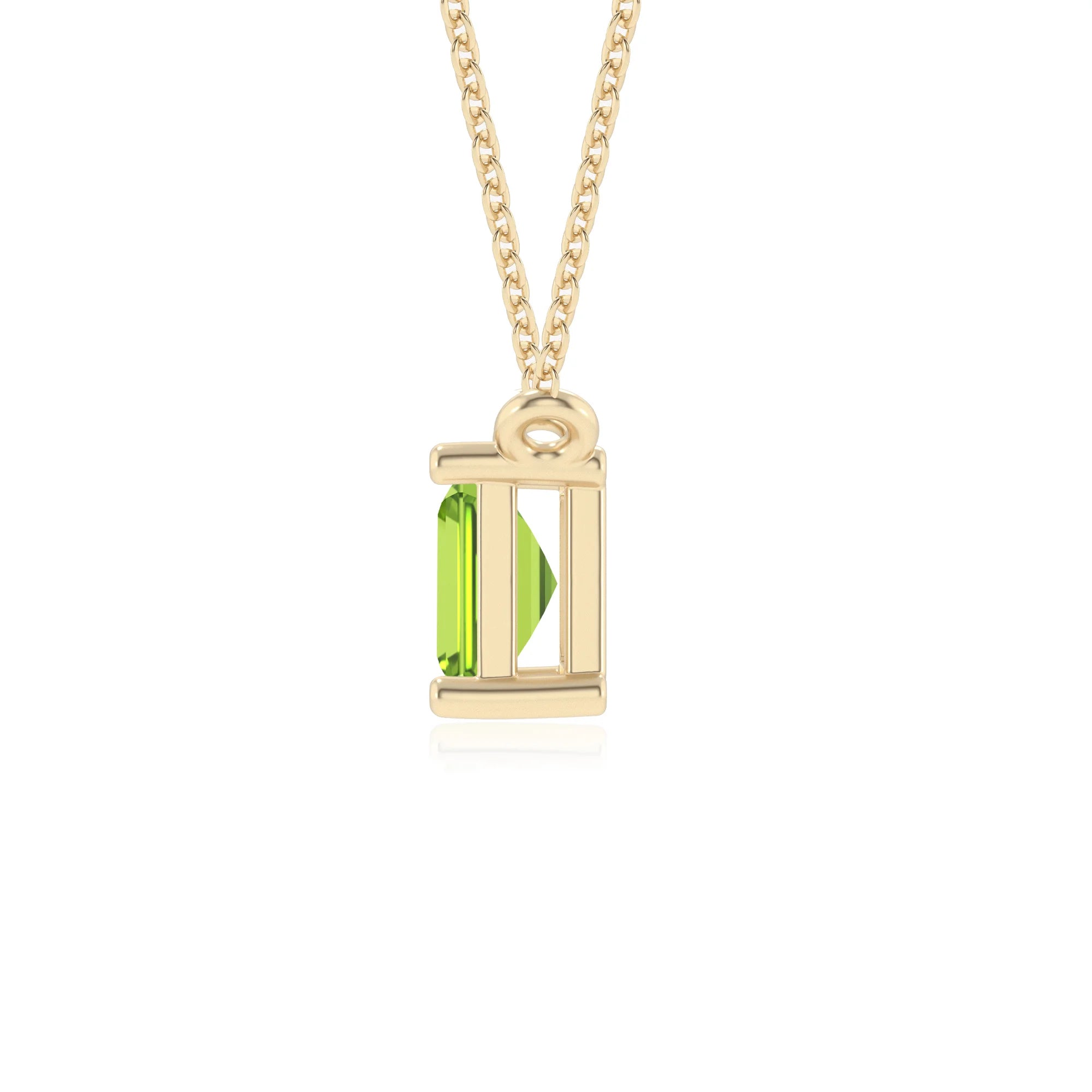 natural peridot emerald cut solitaire necklaces in yellow gold