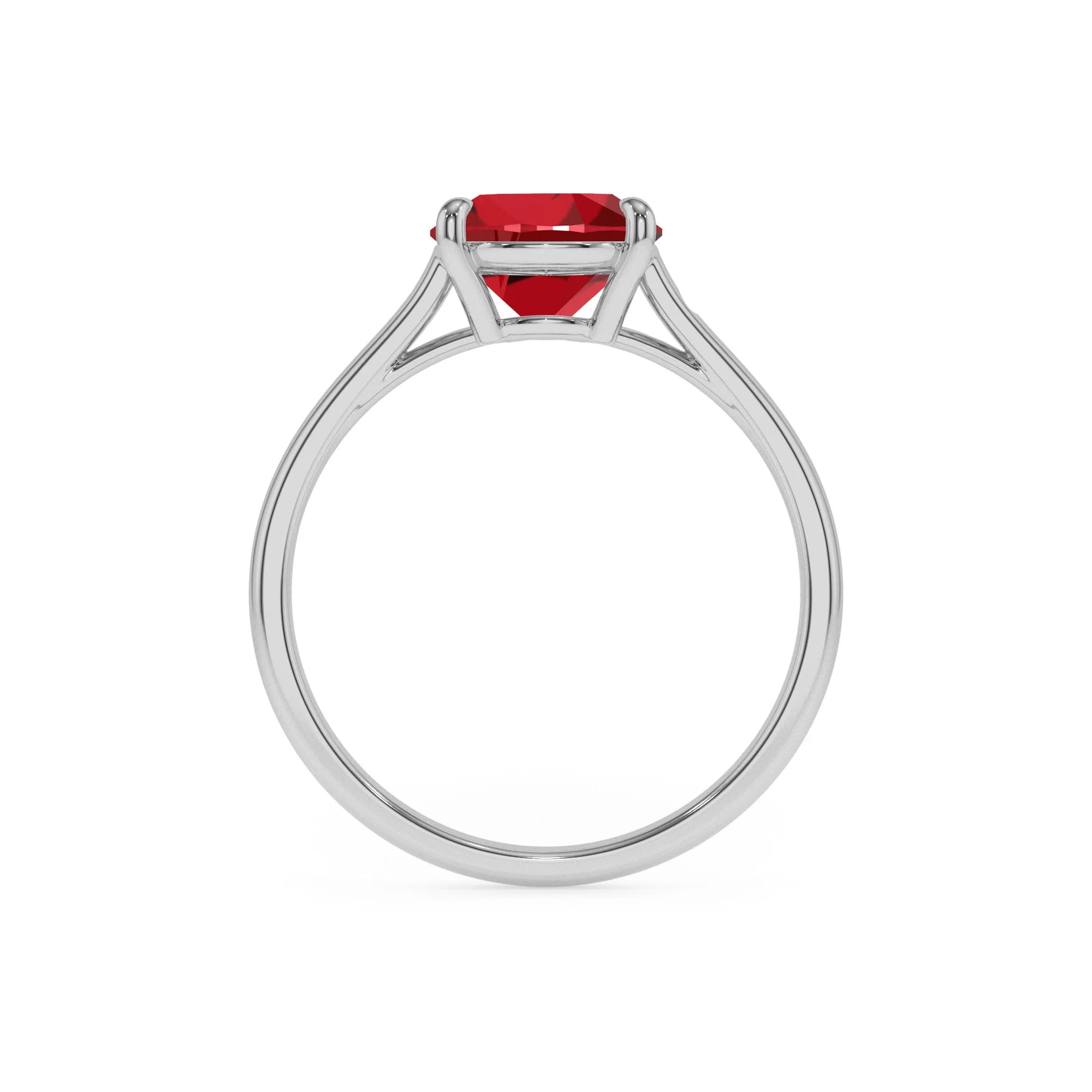 lab grown ruby cushion solitaire rings in sterling silver