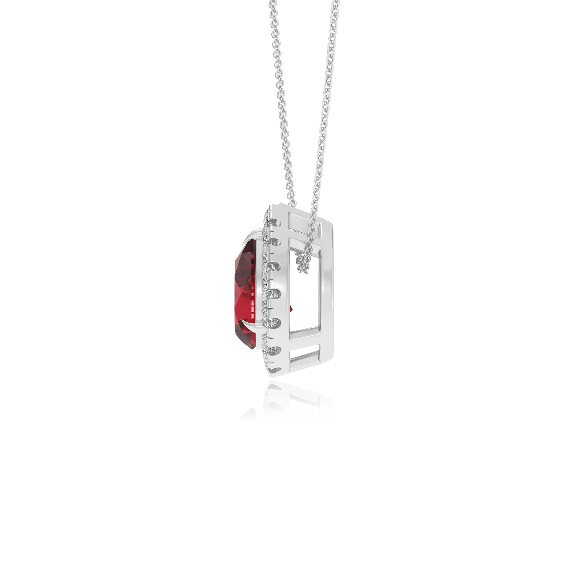lab grown ruby pear solitaire necklaces in platinum