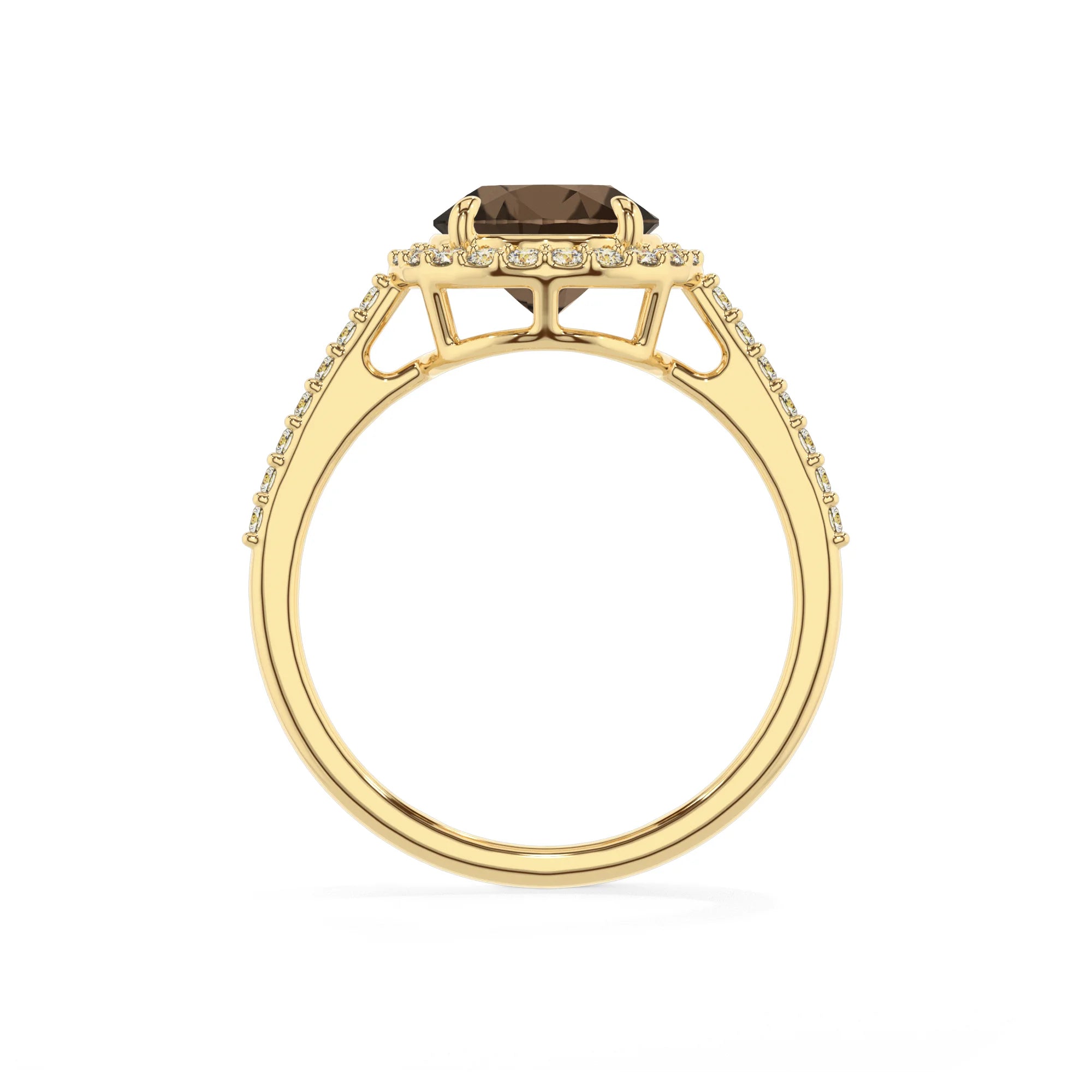 natural smoky-quartz round solitaire rings in yellow gold