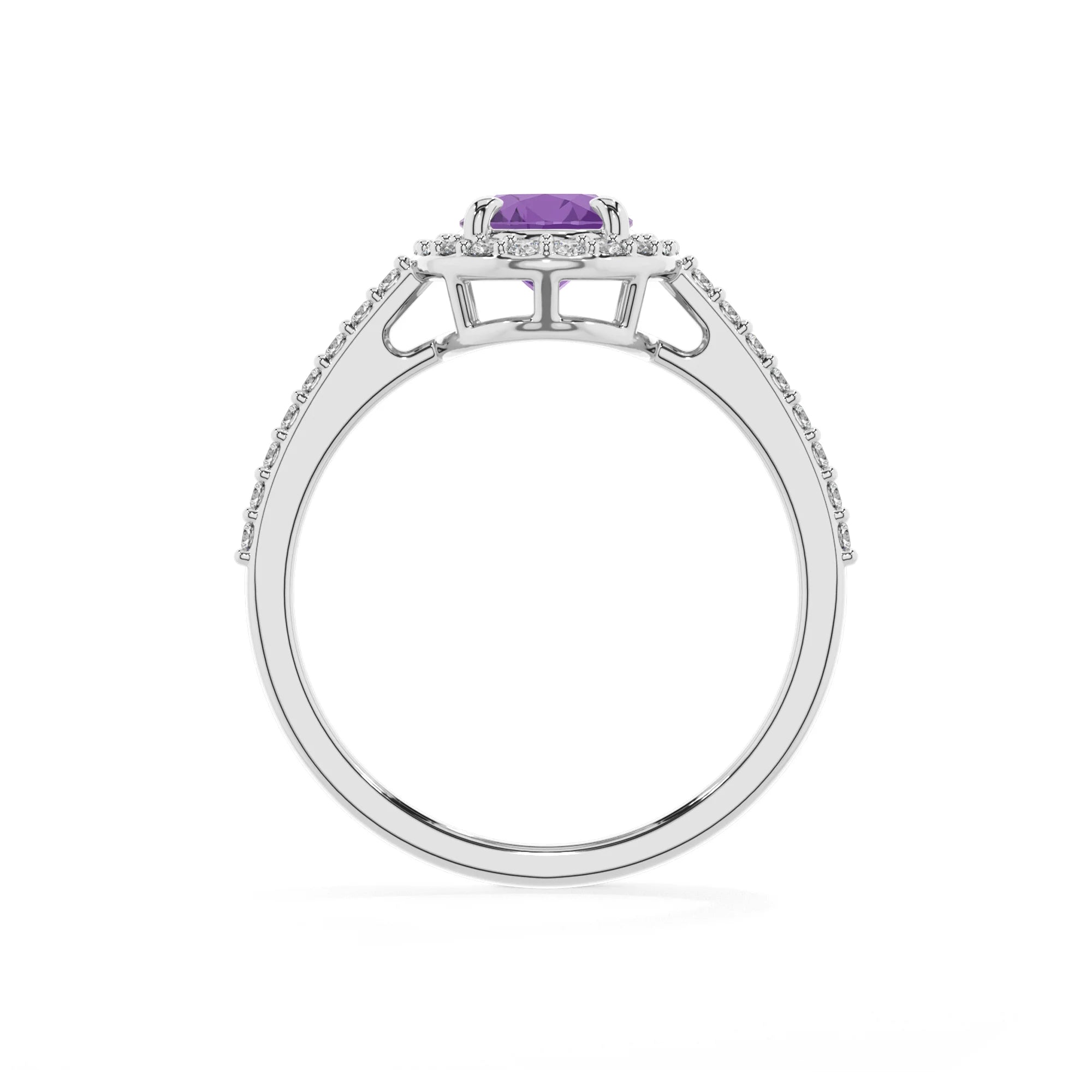 lab grown amethyst oval solitaire rings in white gold