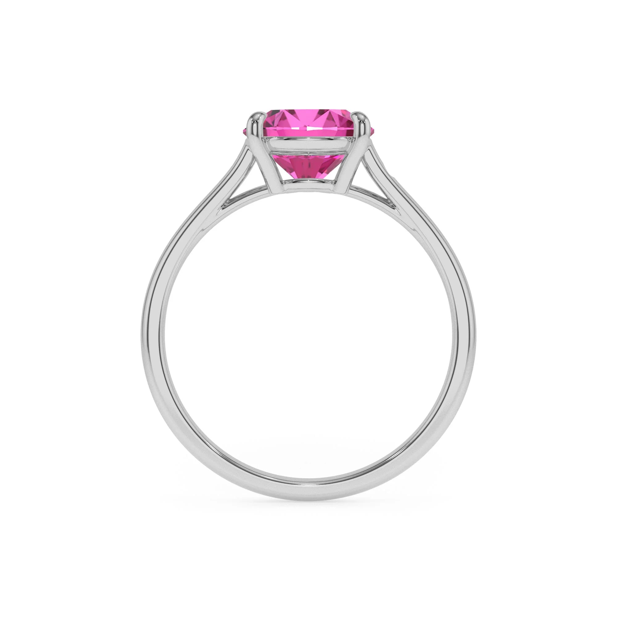 lab grown pink-sapphire cushion solitaire rings in platinum