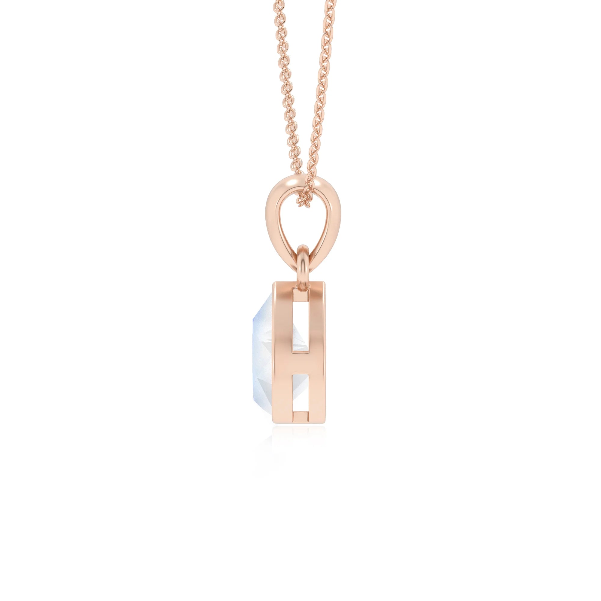 natural rainbow-moonstone pear solitaire necklaces in rose gold
