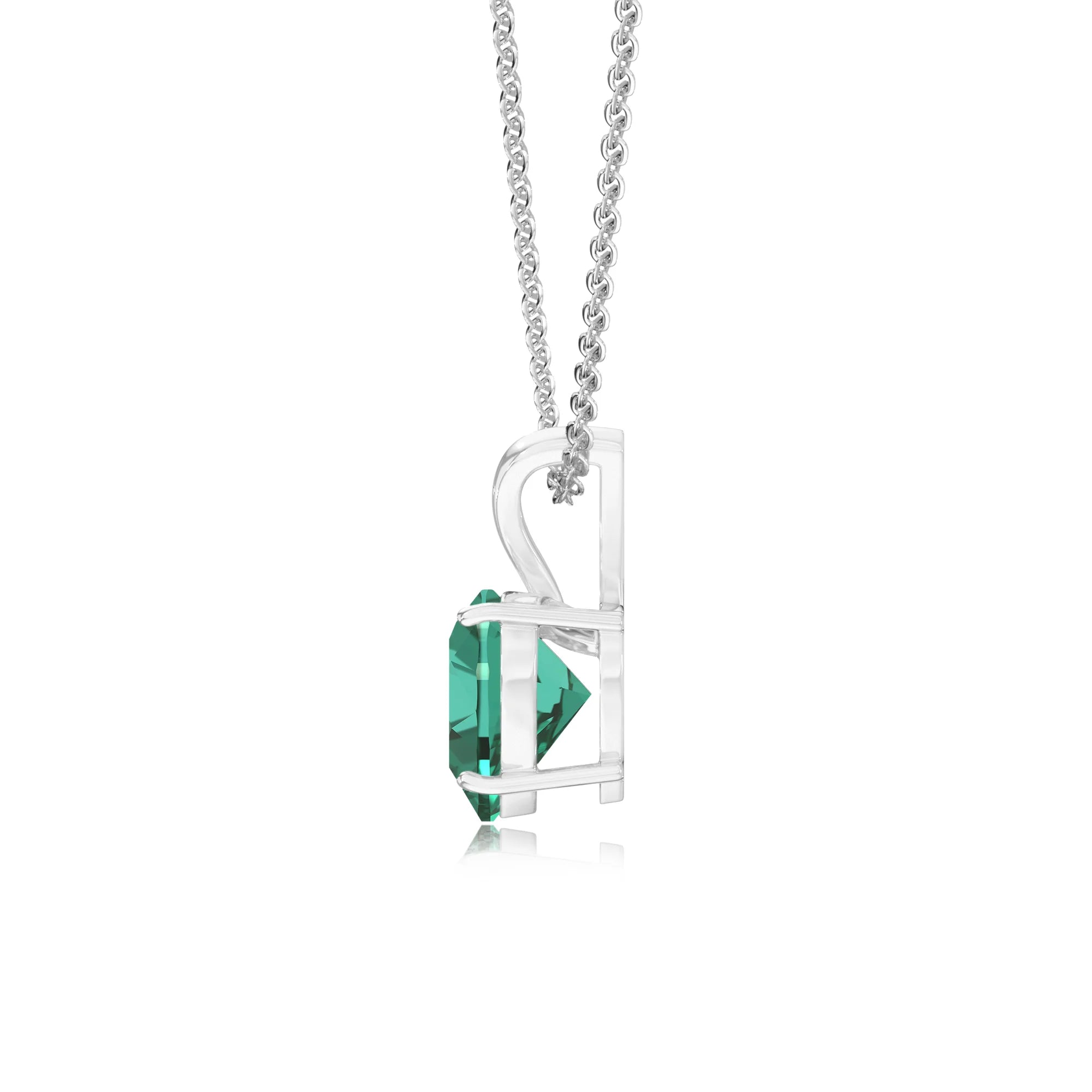 lab grown emerald heart solitaire v-bale necklaces in white gold