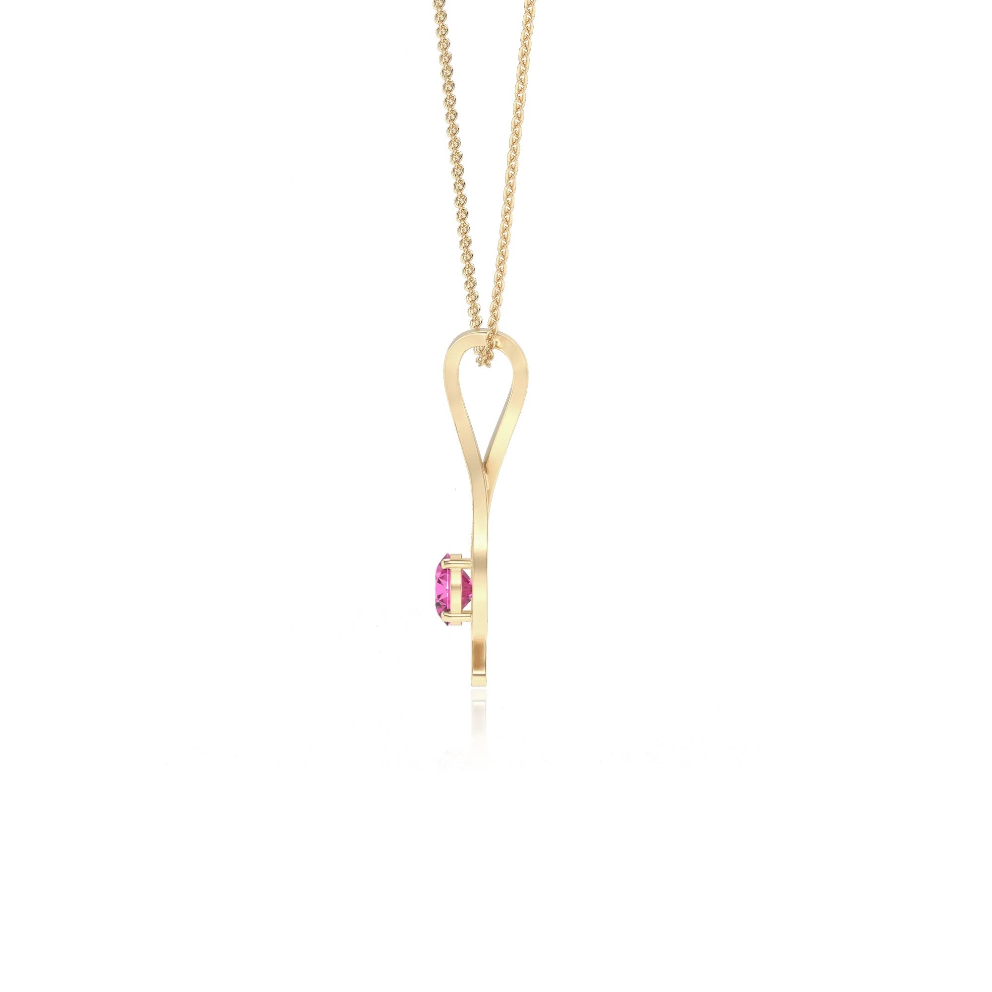lab grown pink-sapphire round solitaire necklaces in yellow gold