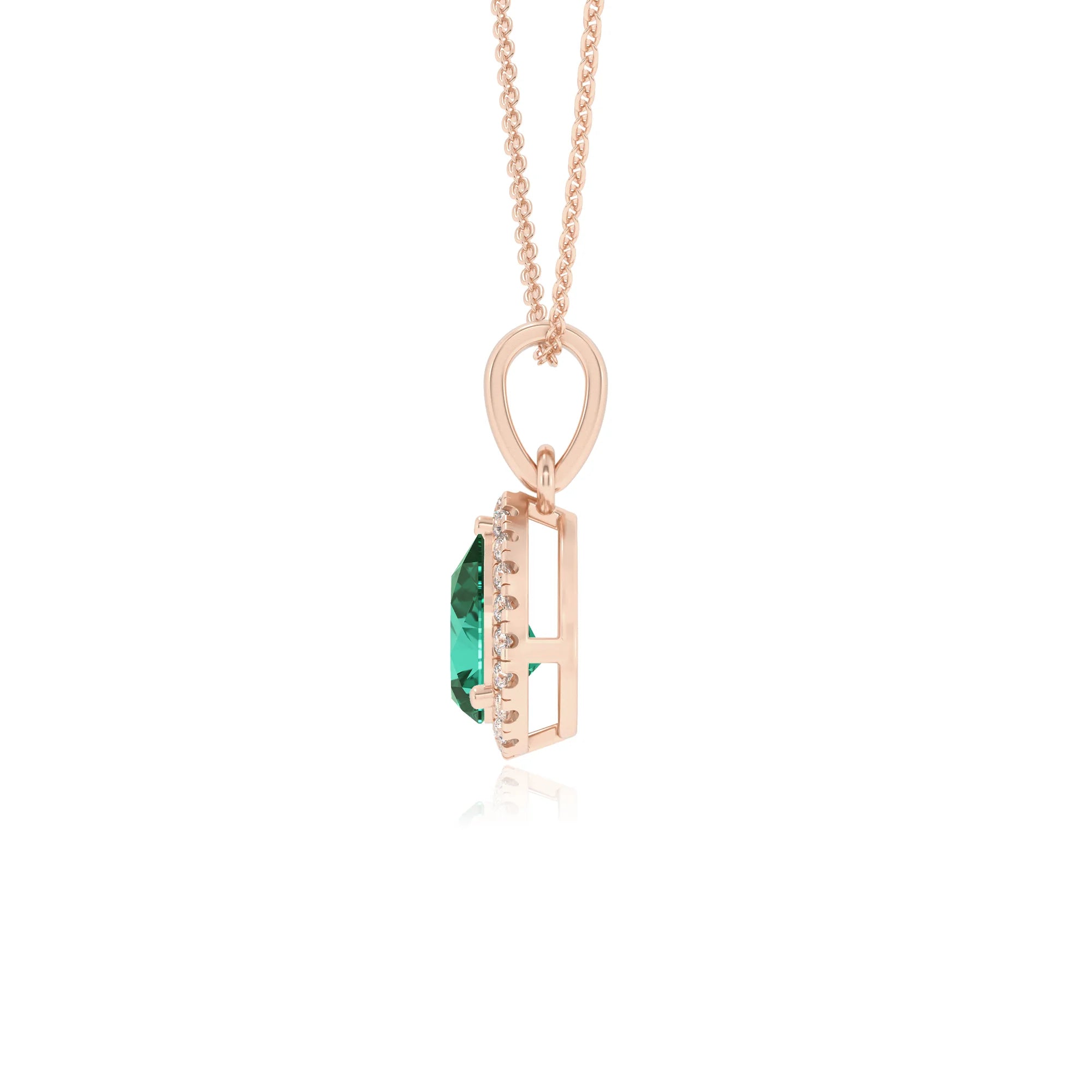 lab grown emerald pear solitaire necklaces in rose gold